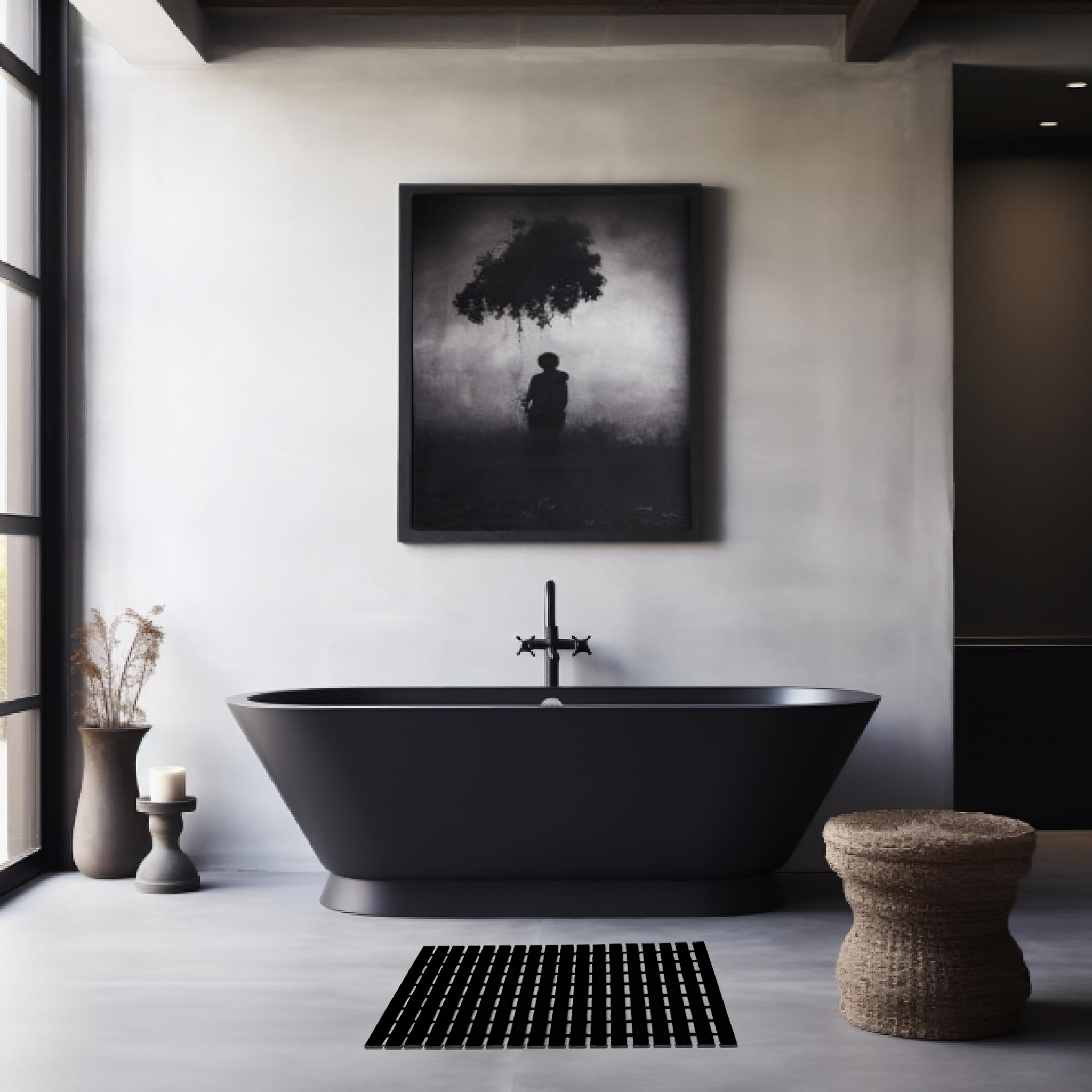 Nicoman Shower Mat Non-Slip Bath Drainage Matt Slatted Duckboard Design, Black, 64 x 43 cm (Rectangular) - Image 4
