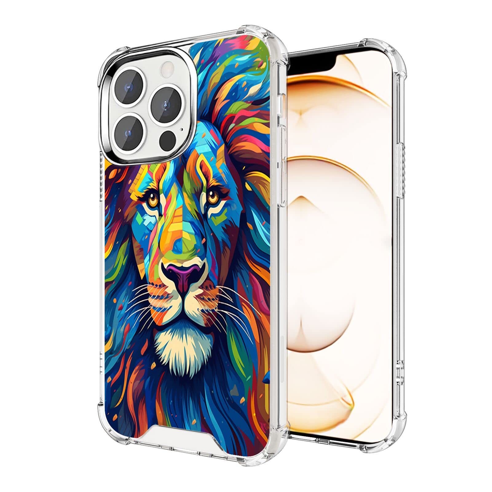 Xioolia Phone Case Fits iPhone 13 Pro with Designer Lion Art081 Ultra Drop-Proof Transparent with Four Corners TPU Silicone Soft Slim Shock-Absorbing Cover