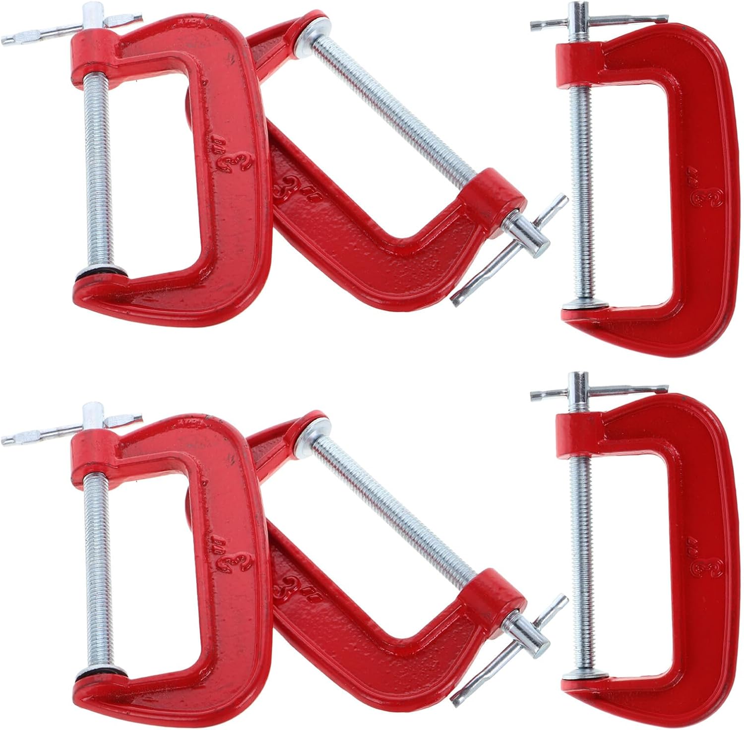 6pcs 3-inch Red Metal C Clamps Heavy Duty Mini Carpenter Clamps with 77mm Wide Jaw Opening for Home Improvement and Woodworking