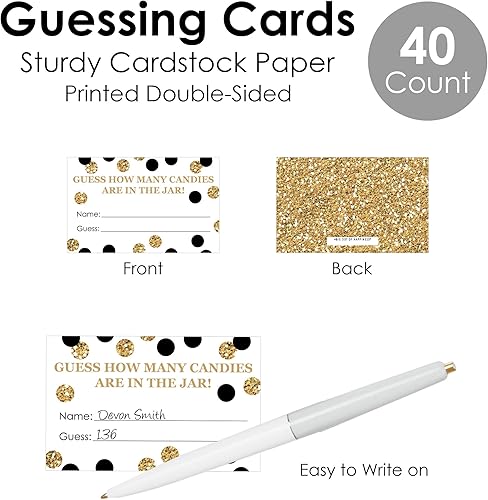 Miniatura 5 de Big Dot of Happiness Juego de fiesta de cumpleaños número 50 para adultos, dorado, cuántos caramelos, 1 soporte y 40 tarjetas, juego de adivinanzas