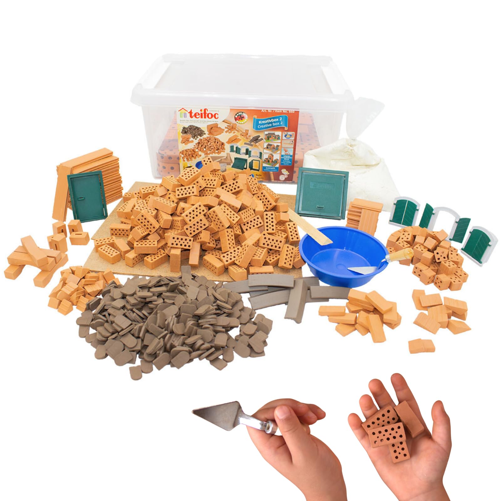 Teifoc Kreativbaukasten - Steinbaukasten 660, mit 850 Mini Ziegelsteinen | Für DIY Projekte, Bastelset für Kinder ab 6 7 8 Jahren und Erwachsene, Kreativspielzeug, Bastelset, Set mit Bastelmörtel