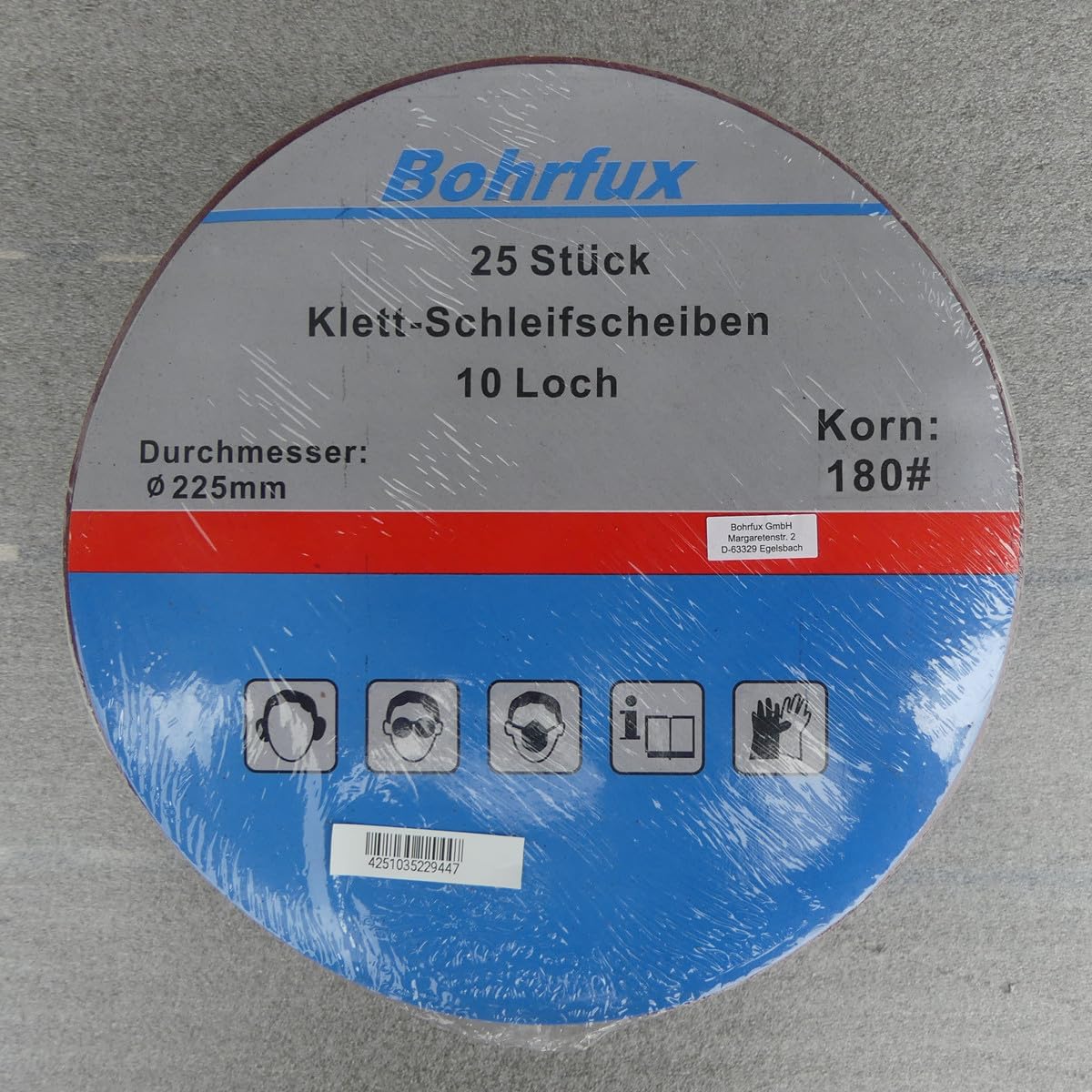 100 unidades de discos abrasivos de KLETT Ø 225 mm con 10 agujeros grano P180 papel de lija lijadora excéntrica Bohrfux