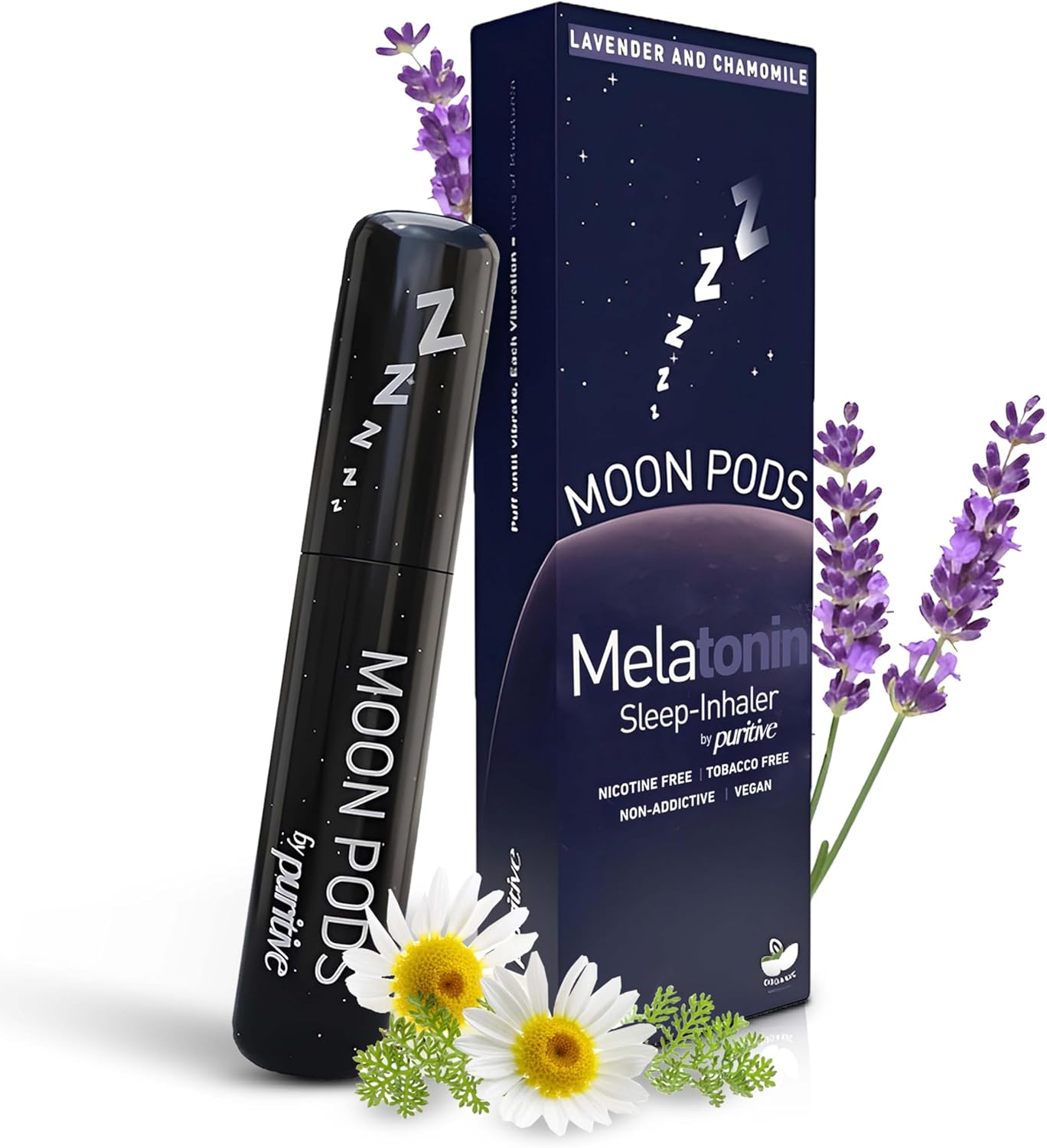 Melatonin Diffuser for Sleep Support – Natural Sleep Aid & Stress Relief Diffuser – Nicotine-Free, Non-Habit Forming – Reusable & Portable Melatonin Diffuser – Lavender & Chamomile Aroma