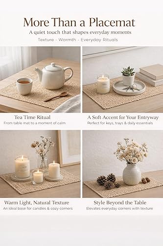 Miniatura 3 de Juego de 6 manteles individuales de ramio hechos a mano, 12 x 18 pulgadas, ecológicos, tejidos naturales, para mesa de comedor, resistentes al calor