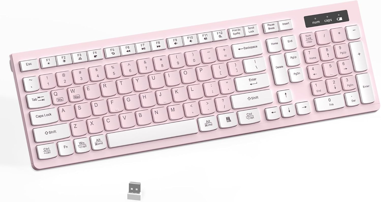 RECCAZR Wireless Keyboard Silent for Office and Home(Light Pink)