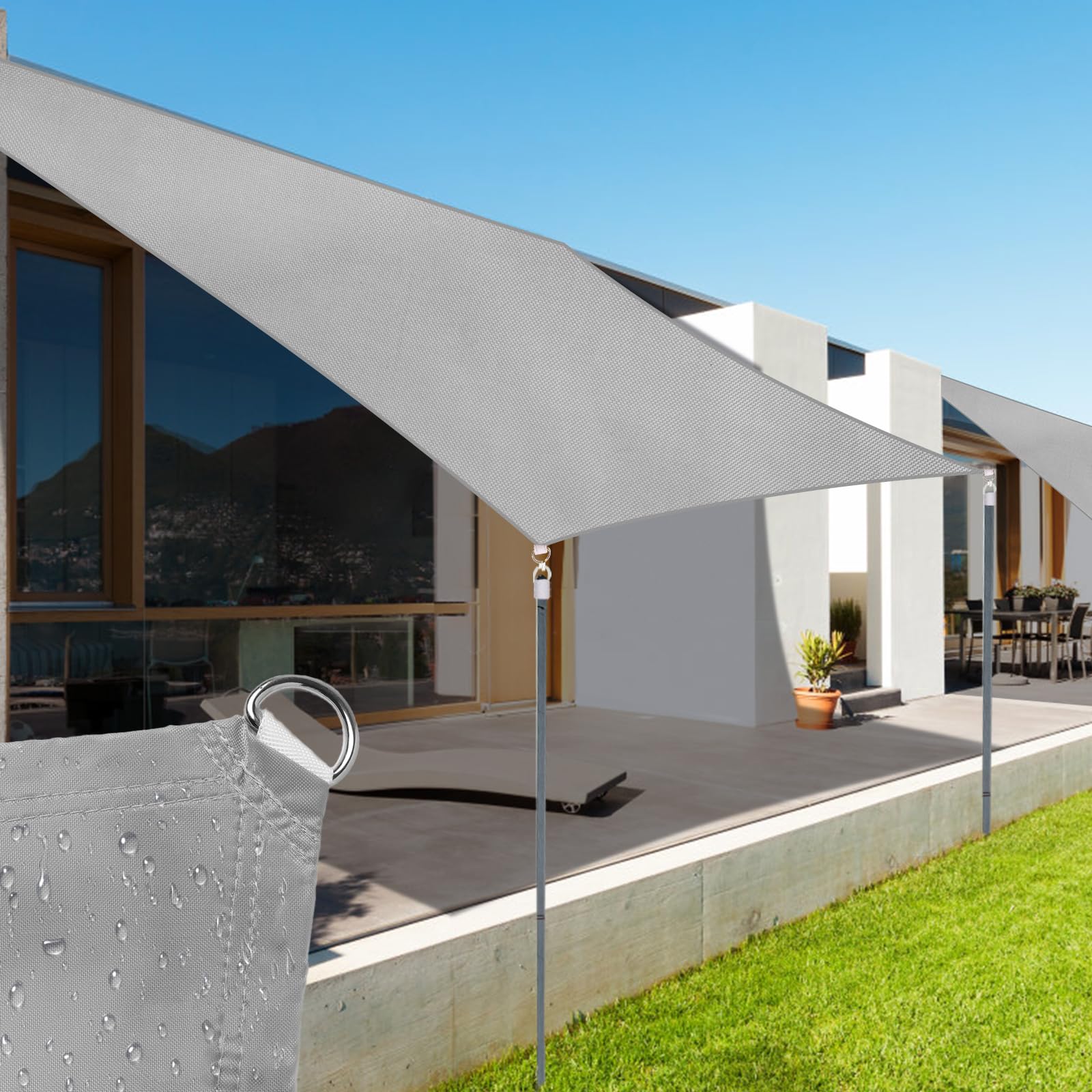 Toldo Vela Rectangular 4x5m Impermeable y Antiviento, Vela de Sombra Exterior, Tejido Oxford 420D con Revestimiento 99% protección UV, Toldos para Patio, Terraza y Jardín - Gris