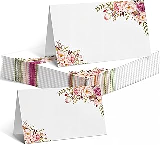 50 Stück Tischkarten Geburtstag, Tischkarten Leer Hochzeit, Namenskarten zum Beschriften, Platzkarten mit Eleganten Blumen, Wedding Tischdeko, für Hochzeit Geburtstag(9cm x 5cm)