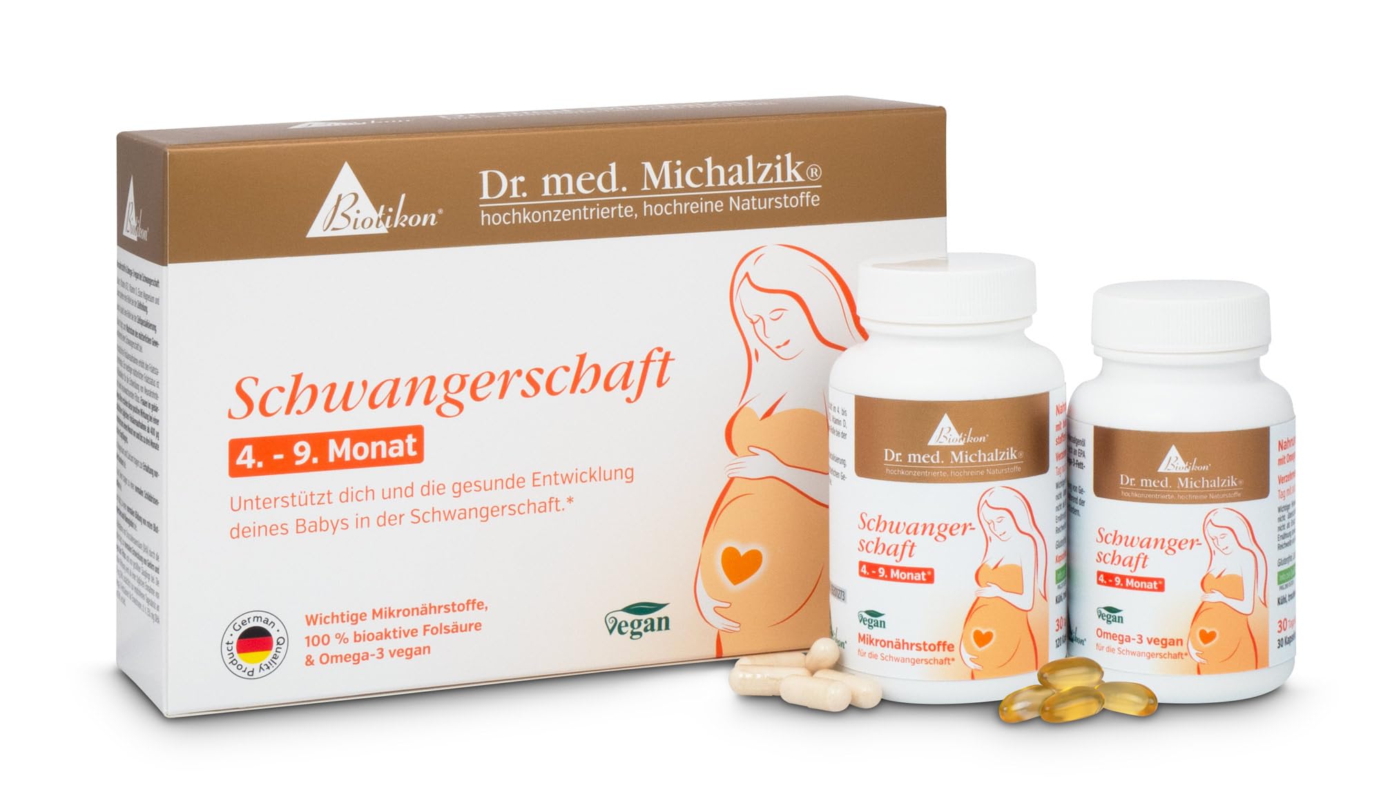 Schwangerschaft Dr. Michalzik, 800 µg Folsäure, 150 Kapseln | Mit Folsäure, DHA Omega-3, Eisen und Calcium • vegane Kapseln • eigene deutsche Produktion • ohne Zusätze