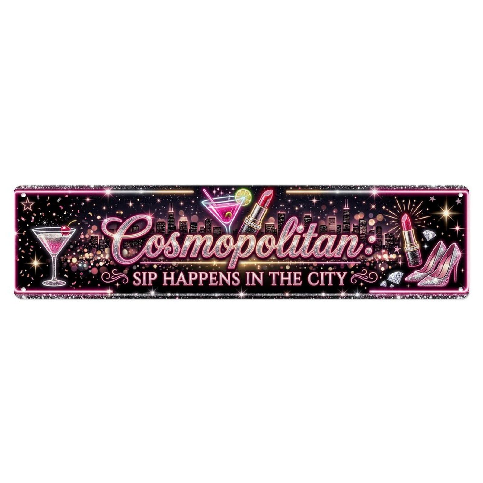 Cosmopolitan Glamorous Club Beverage Metal Tin Sign Plaque Wall Decor for Cafe, Club Bar, Office, Home Garden Metal Poster 4x16Inch