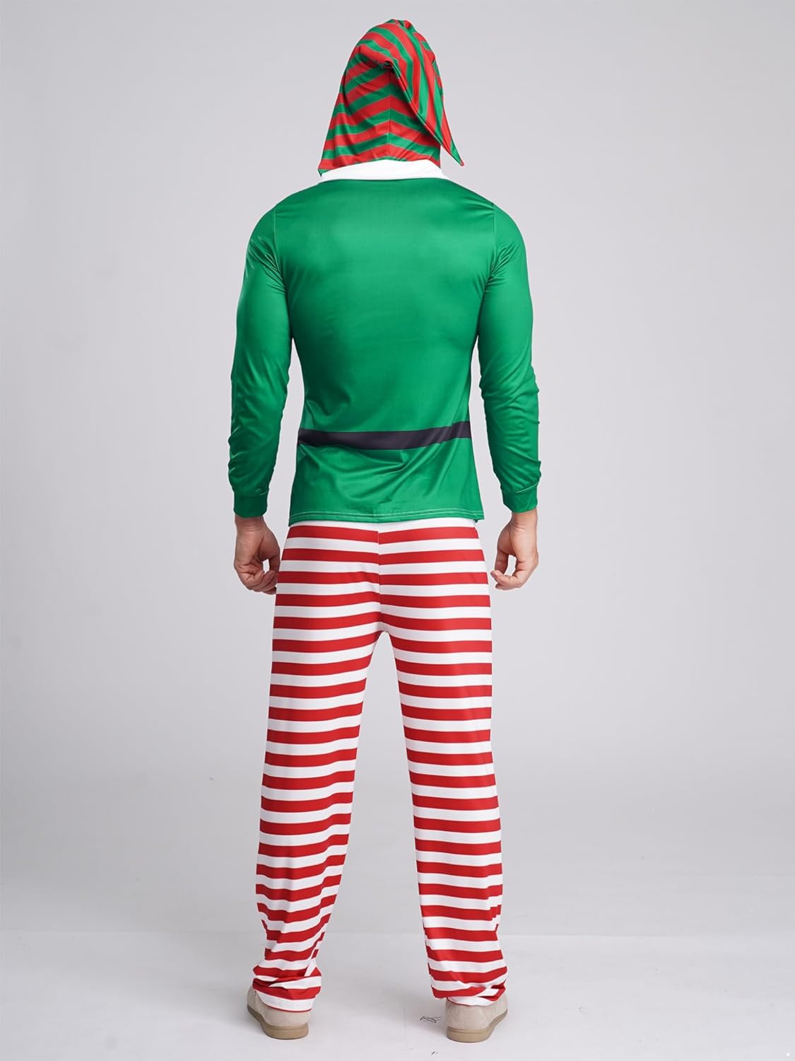 Jelory Men's Christmas Pajamas Christmas Elves Sleepsuits Striped Sleep Pants Nightwear Theme Party