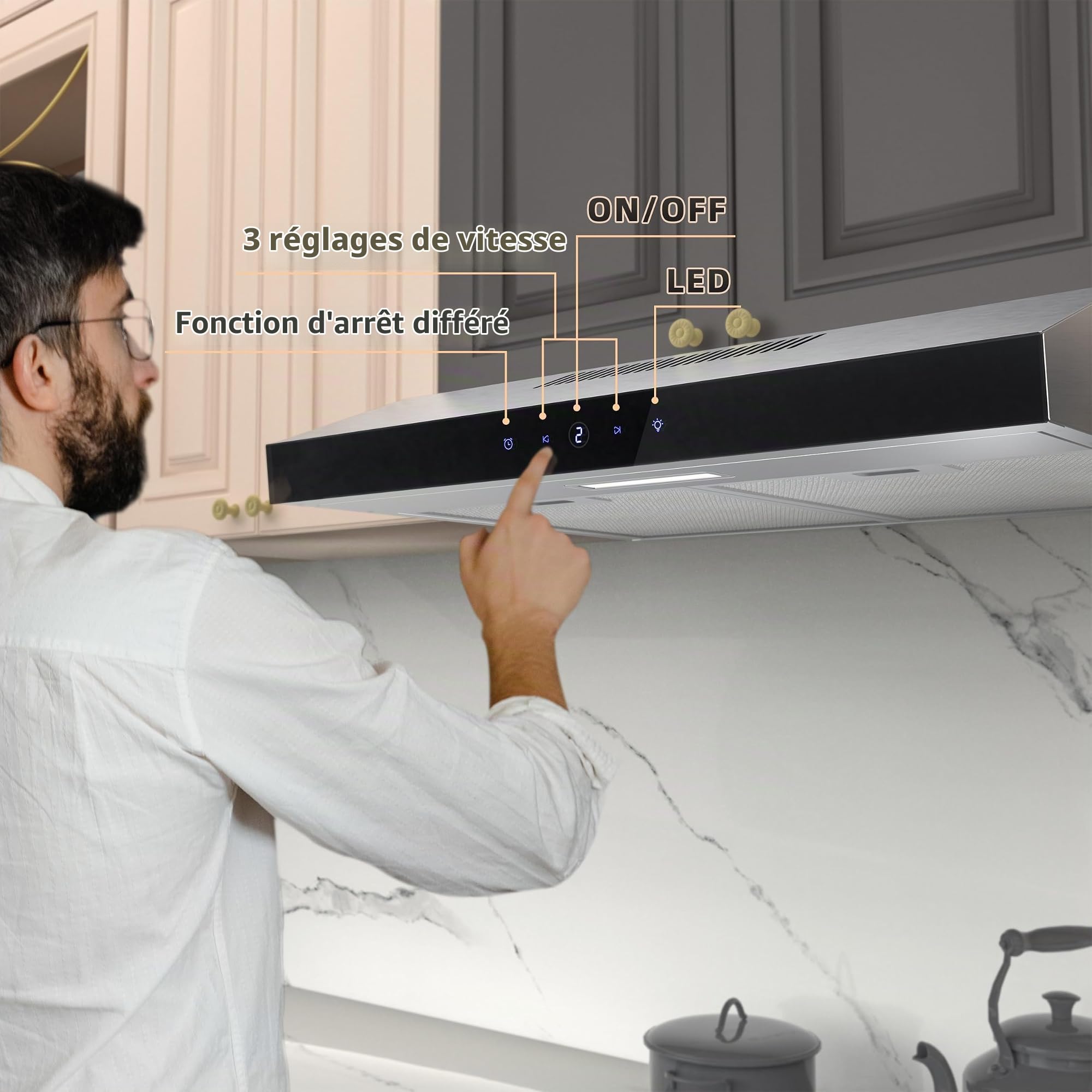 FIREGAS Hotte Aspirante Encastrable 60cm Tactile Inox LED