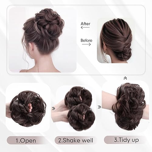 Miniatura 4 de 2 extensiones de cabello sintético estilo moño para mujeres y niñas, 2 piezas de extensiones de cabello sintético estilo moño sintético para uso