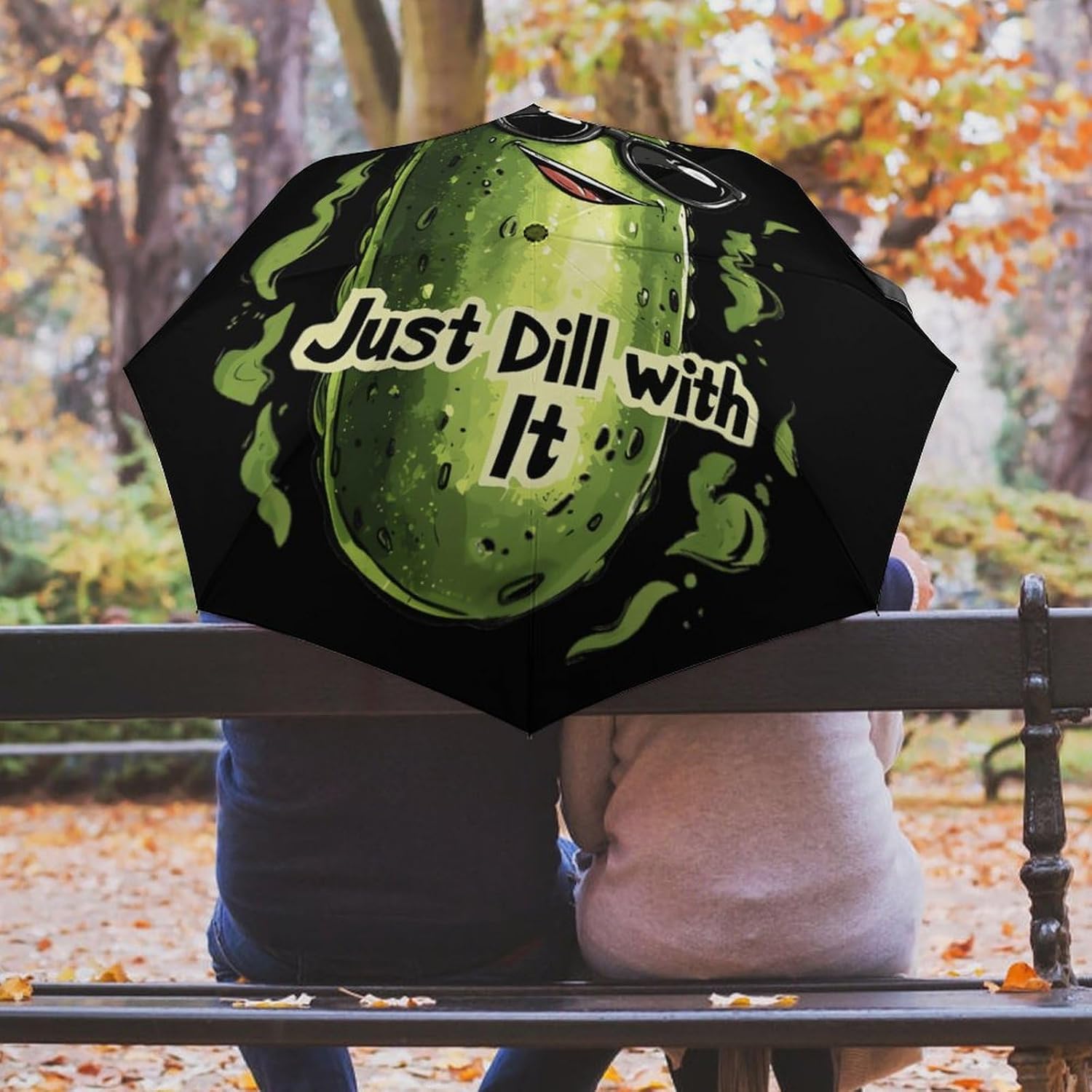 Funny Pickle Just Dill with It Compact Umbrella 3 Folding Windproof Automatic Umbrellas Portable Travel Accessories image 5