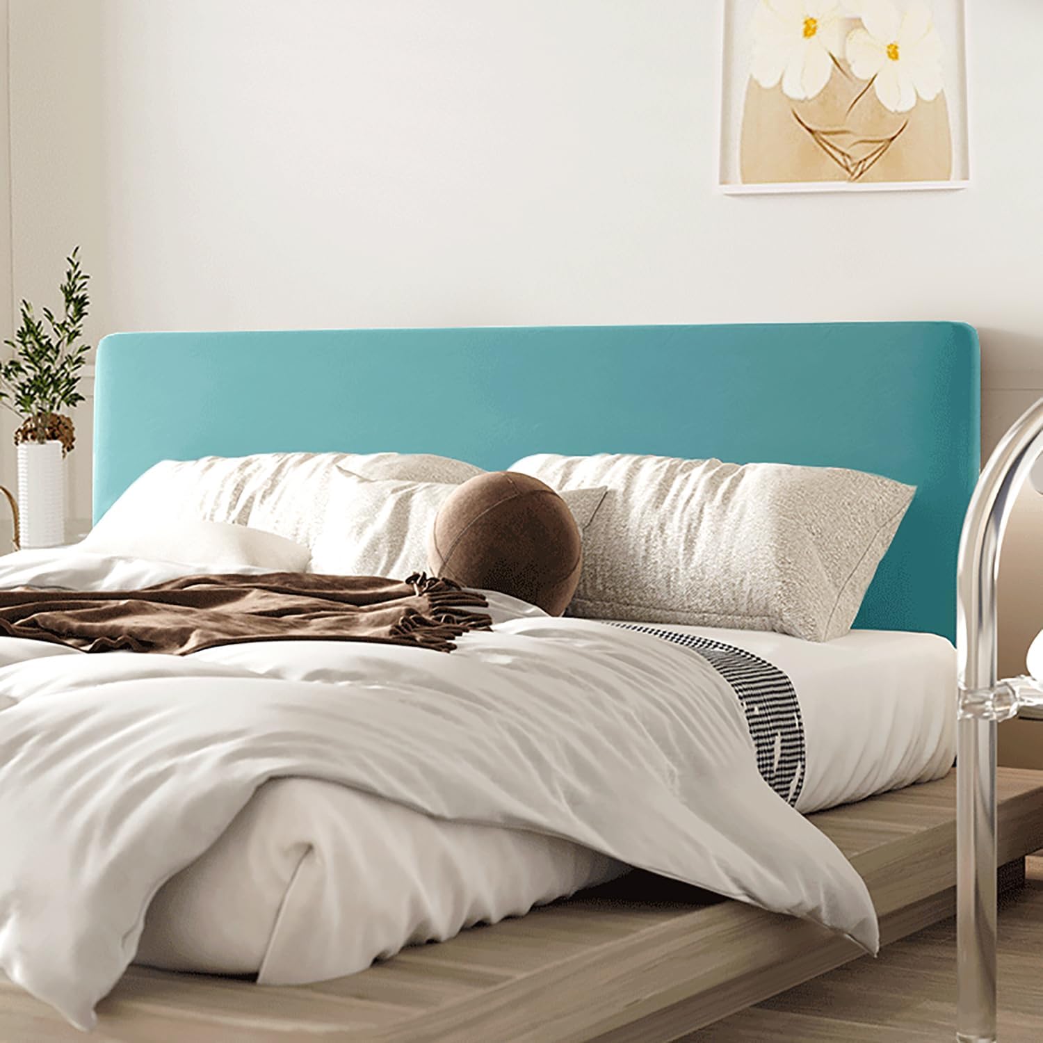 Velvet Headboard Covers, Stretch Bed Headboard Slipcover for Queen Cal King Size, Universal Solid Color Dustproof Bed Head Protector Cover for Bedroom Bed Head,White,King:78.7in
