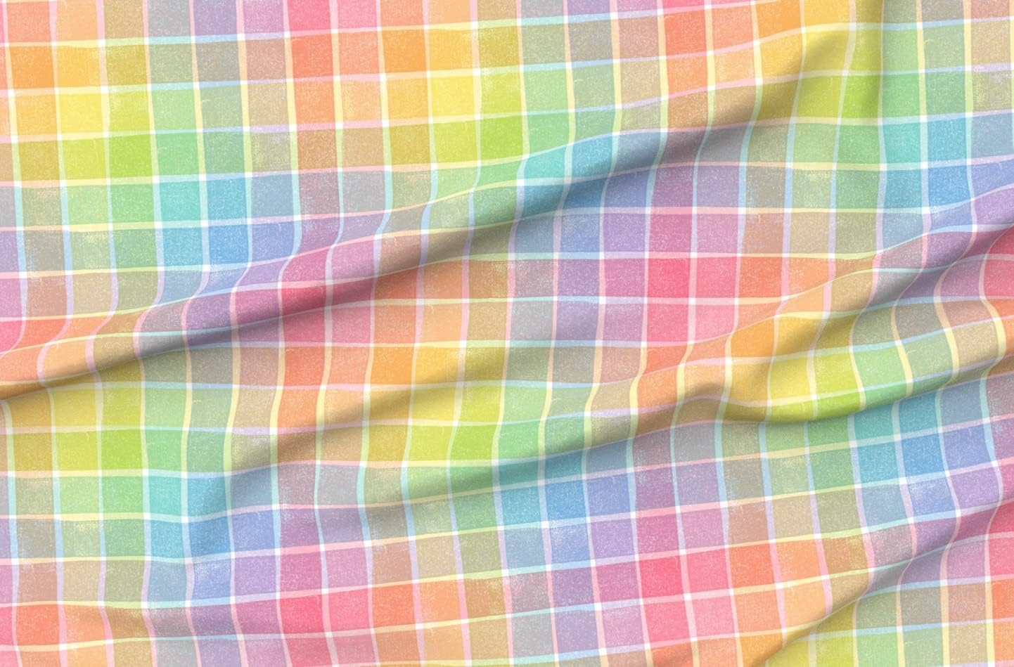 Spoonflower Fabric - Distressed Rainbow Gingham Checks Plaid Bright Pastel Printed on Petal Signature Cotton Fabric Fat Quarter - Sewing Quilting Apparel Crafts Decor