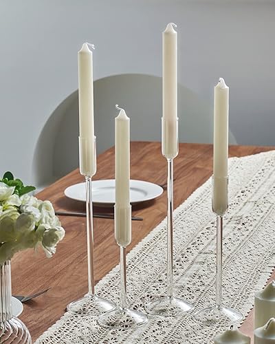 Miniatura 6 de Portavelas Willceka, Candelabro de Vidrio Cónico Alto, 4 Diferentes Alturas, para Centro de Mesa, Boda, Fiesta, Transparente, 4 piezas