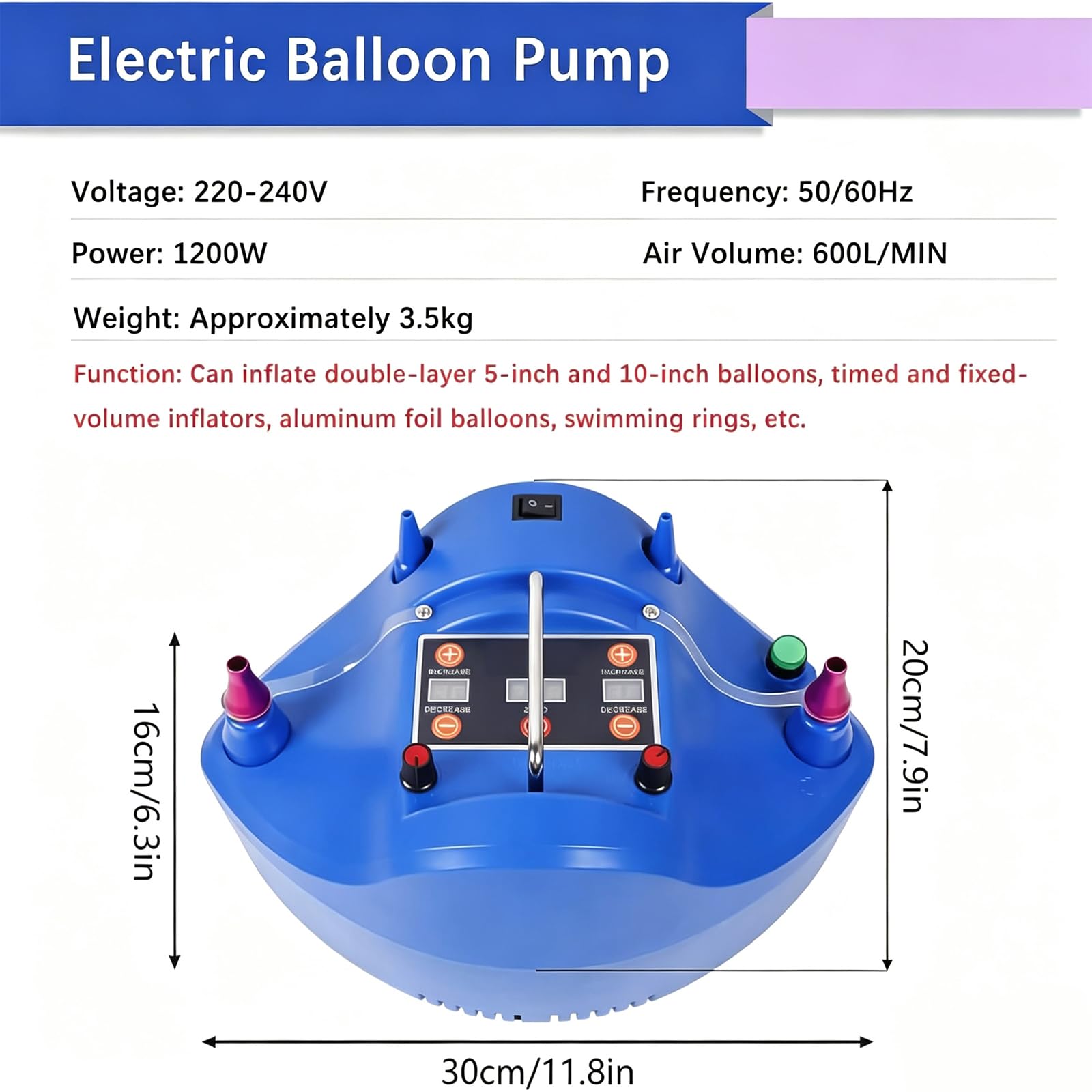 Pompa Elettrica Per Palloncini, Gonfiatore Digitale Con Timer Da 1200 W, Pompa Ad Aria Di Precisione Per Vari Tipi Di Palloncini.