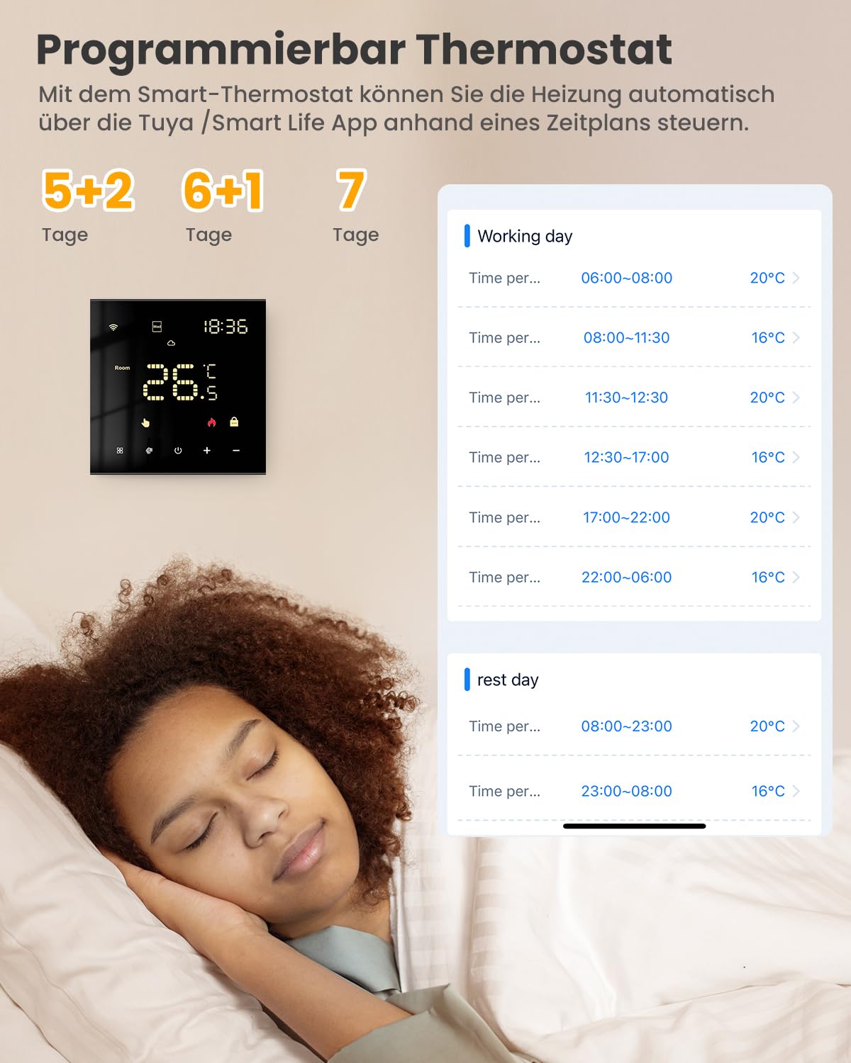 MIUCDA Termostato intelligente WiFi per riscaldamento a pavimento e caldaia a gas, termostato programmabile, termostato digitale, compatibile con Alexa, Google Home, nero