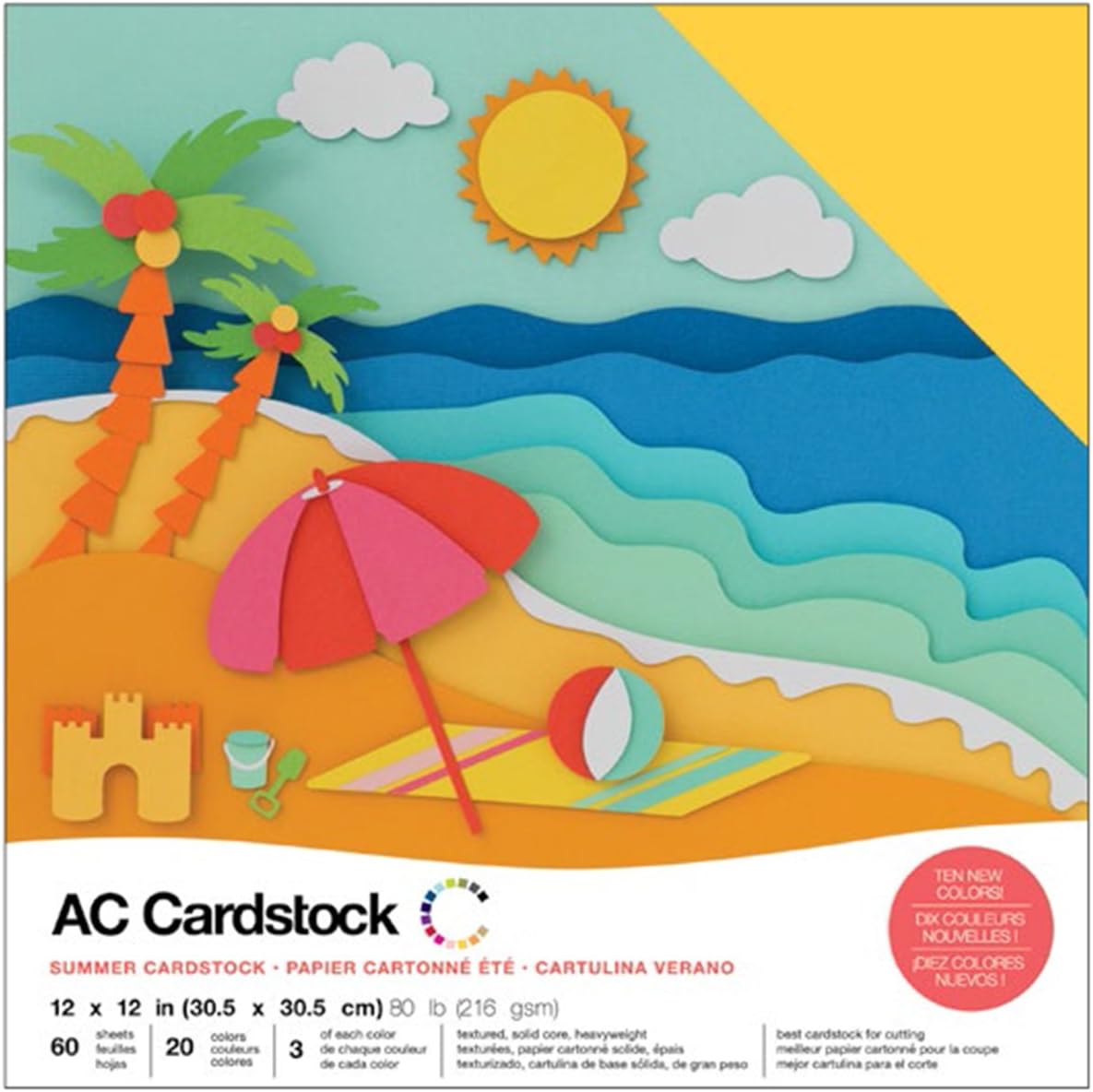 Cardstock 12x12 Scrapbook Paper Pack - Textured Heavy Duty Paper for Die Cutting, Card Making, Crafts - 60 Square Sheets, 20 Unique Colors, 80lb (216gsm), Solid Core - Jewel Tones