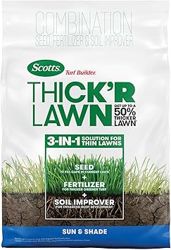 Scotts Turf Builder Thick'R Lawn Sun and Shade, Combination Seed, Fertilizer and Soil Improver, Thickens Thin Grass, 12 lbs.