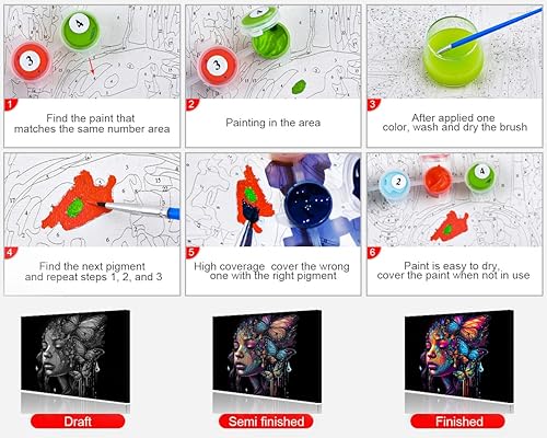 Miniatura 4 de Pintura por números, pintura colorida por números para adultos, principiantes y niños con pinceles, pintura acrílica por números, kits de pintura