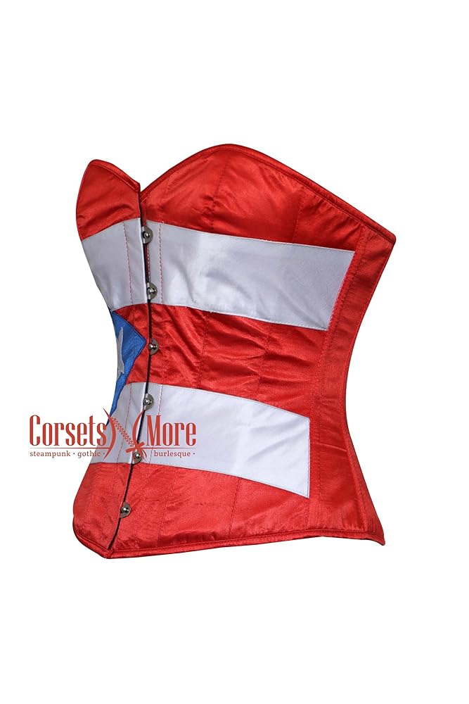 Women's Red White And Blue Satin Puerto-Rico Flag Overbust