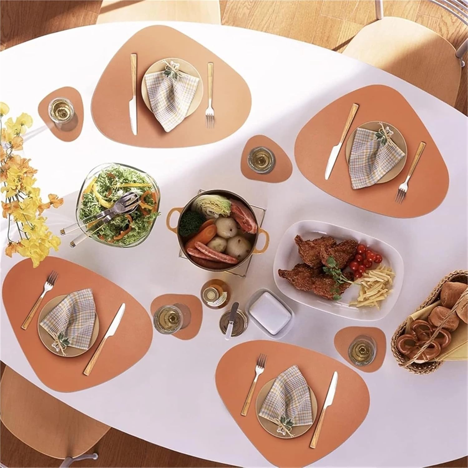 Dual-Sided Placemats and Coasters Waterproof Faux Leather Placemats Non-Slip Table Mats for Dining Table Pink Grey(DTP Gold Grey,4sets)