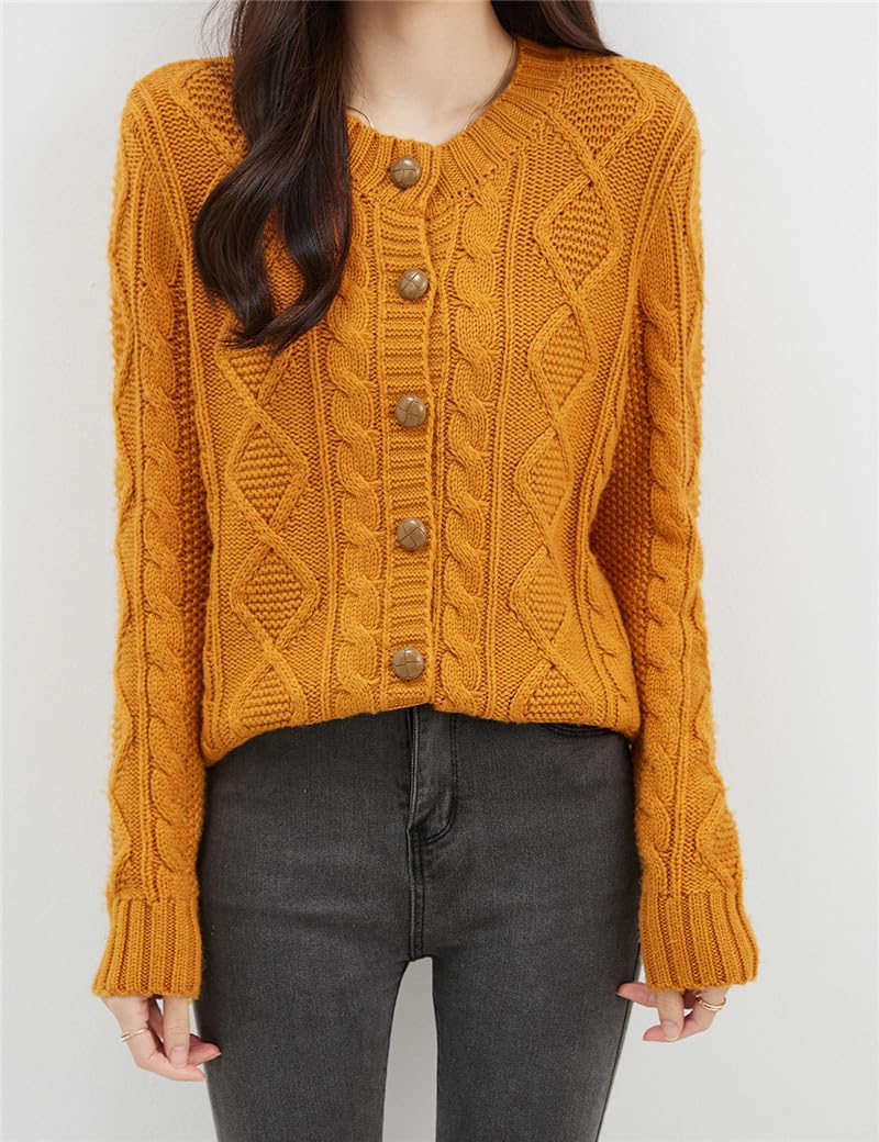 Dninmim Cárdigan de lana de manga larga para mujer, suéter de punto con cuello redondo, estilo vintage