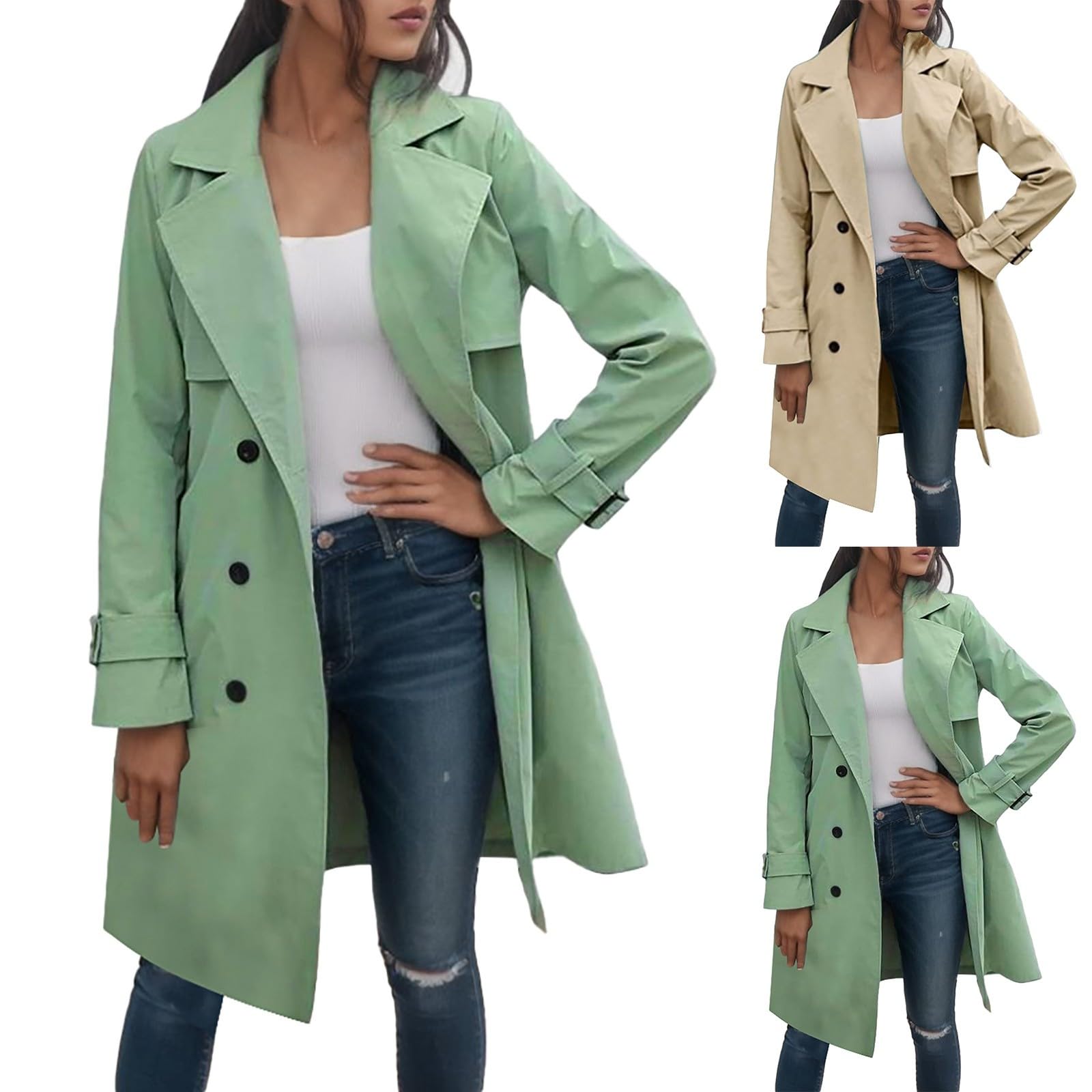 Gabardina para mujer, abrigo clásico largo de entretiempo, doble botonadura, cuello de solapa, resistente al viento, cazadora para exterior, para otoño y primavera, elegante