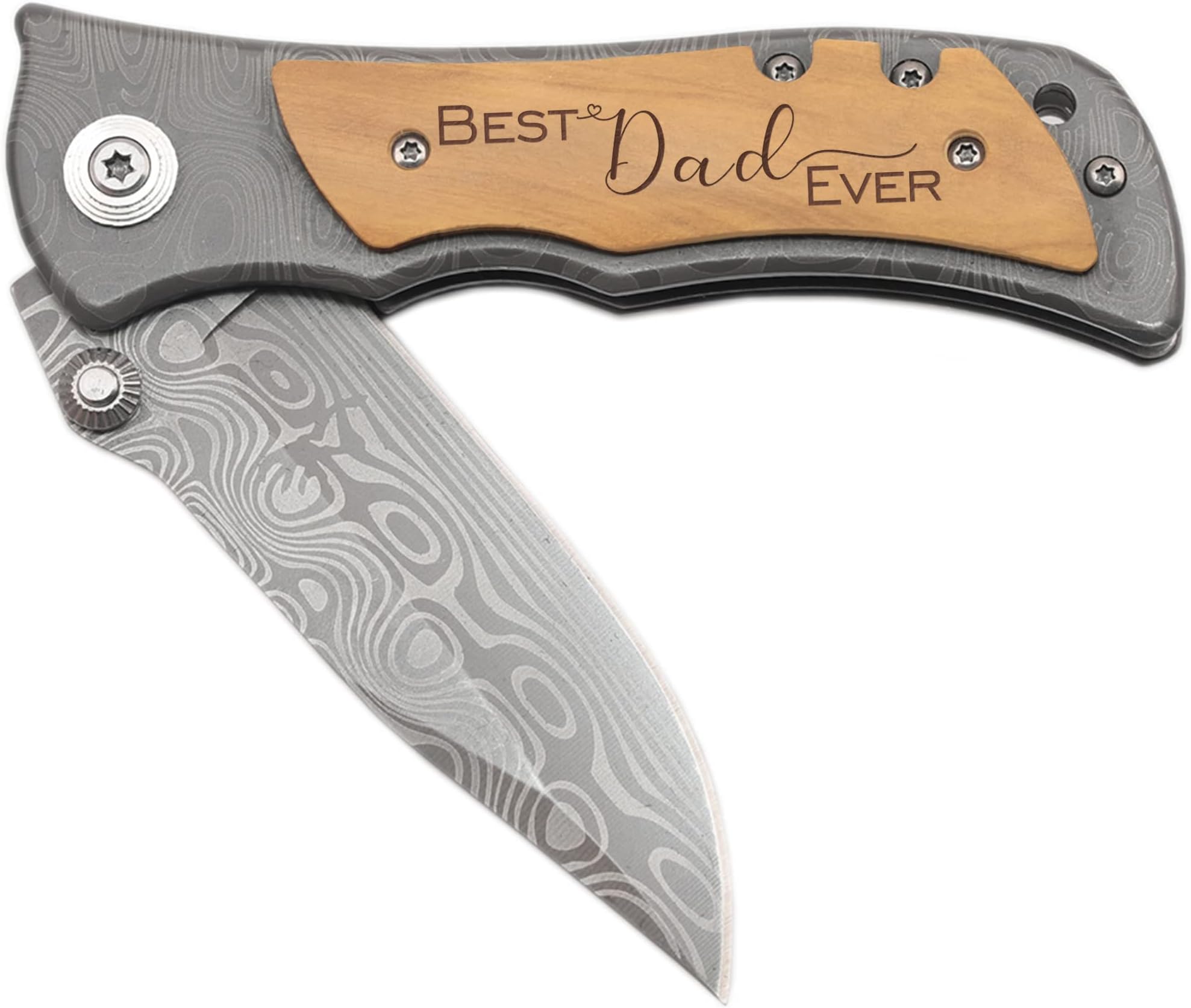 XJF Engraved Wooden Pocket Knife, Gifts for Dad from Son Daughter, Father's Day, Birthday, Christmas, Gift for Father from Kids, Best Dad Ever