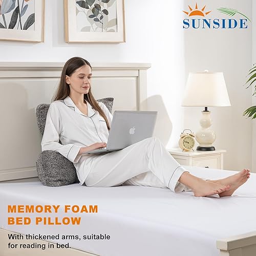 Miniatura 30 de SUNSIDE Almohada de lectura para sentarse en la cama, almohada de espuma viscoelástica triturada para adultos y niños con brazos, almohada de cama