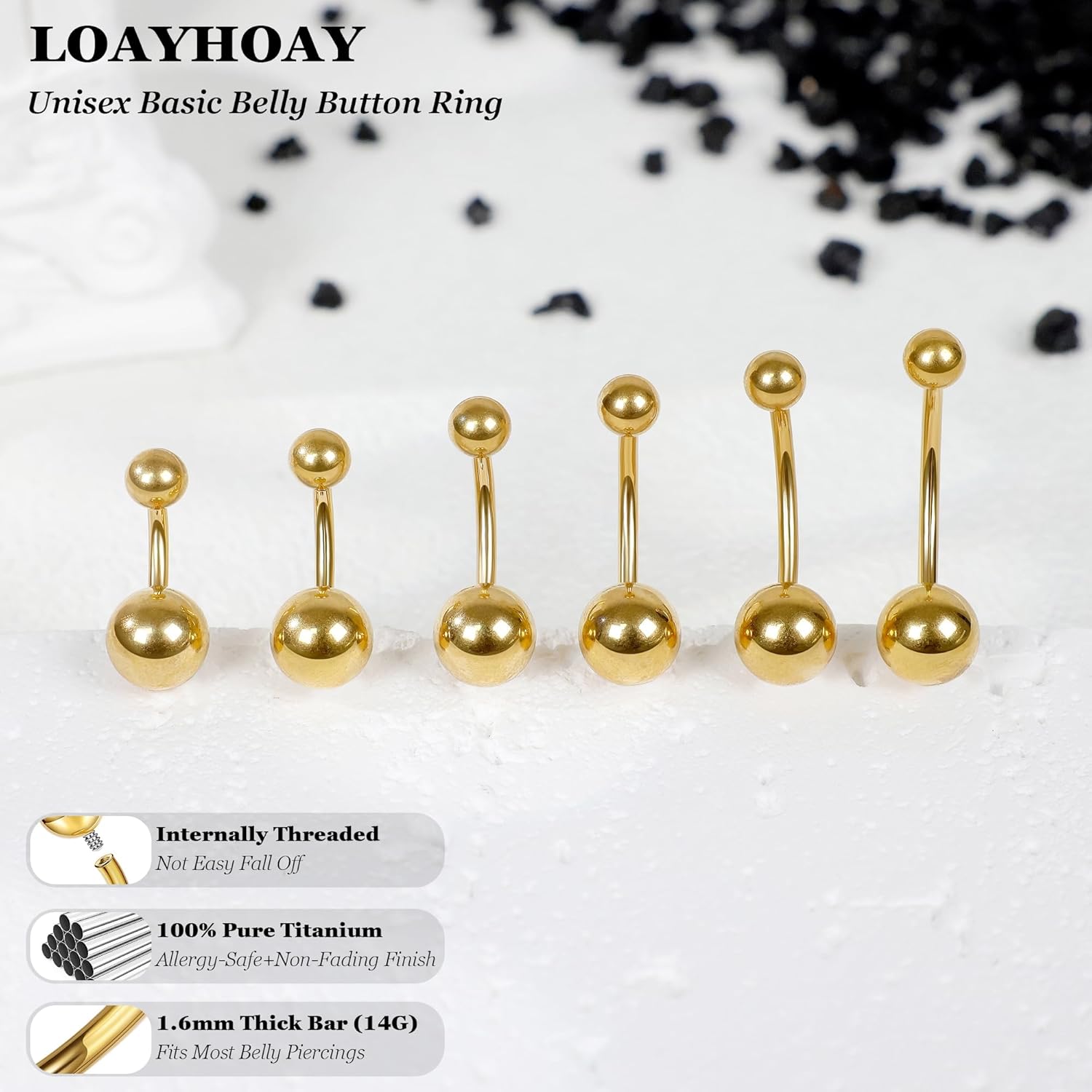 14G G23 Pure Titanium Belly Button Rings for Women Internally Threaded Curved Belly Rings Barbell Navel Rings Hypoallergenic Belly Piercing Jewelry 6-16mm - Image 4