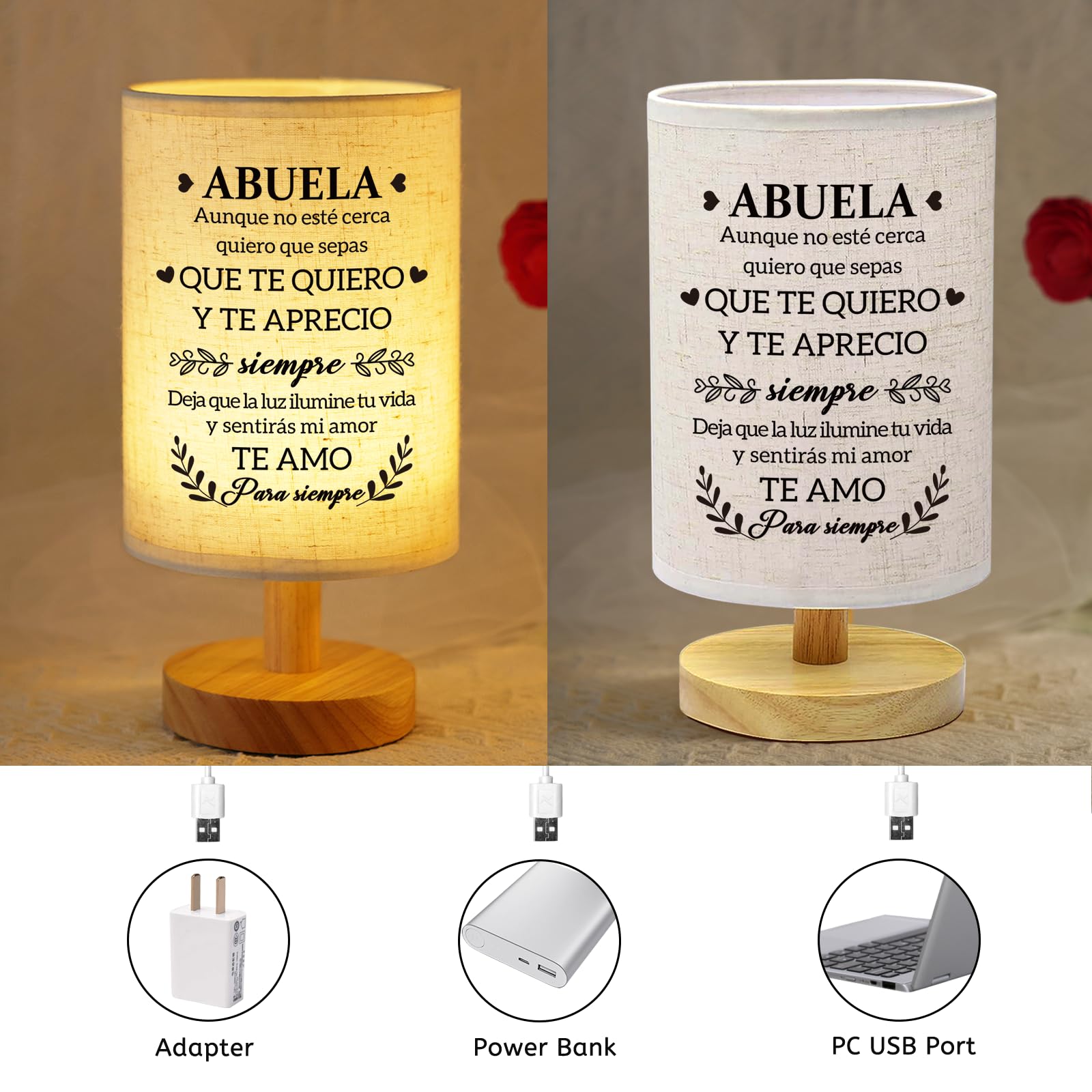 Birthday Gifts for Grandma in Spanish, Regalos para Abuela Fabric Bedside Table Lamp Presents, Christmas Mothers Day Valentines Day Gifts for Grandma Grandmother from Grandkids