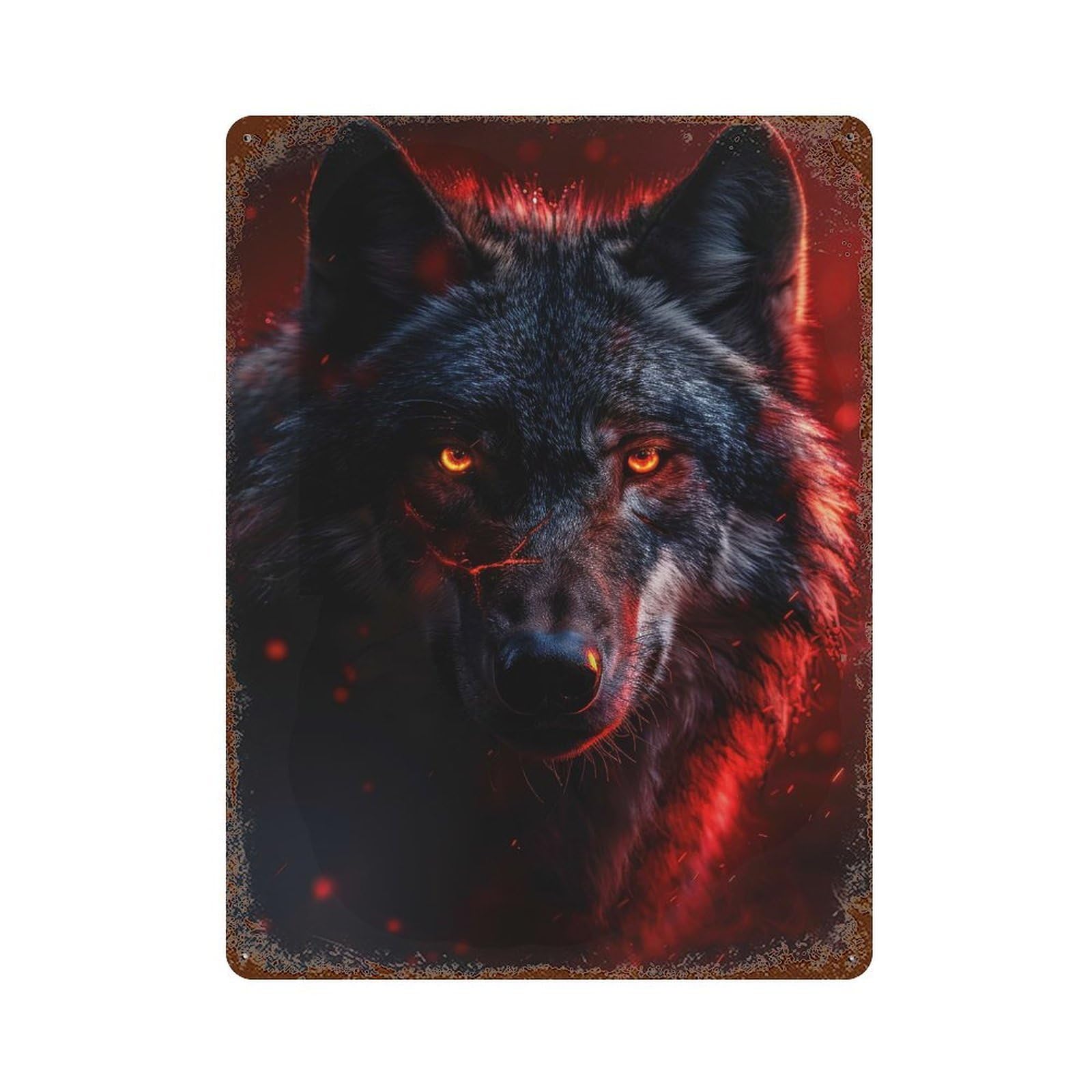 Rust Effect Inferno Eyes of The Wolf Rusty Metal Tin Sign 15.7"x11.8", Old School Wall Decor for Farmhouse, Kitchen And Entryway Decor