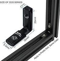 Vista 2 de 20 piezas de soporte de esquina de extrusión de aluminio negro de 2020 con ranura en T, forma interior en L, conector de hardware de ángulo de unión