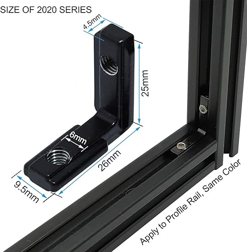 Miniatura 2 de 20 unidadeslote negro serie 2020 en forma de L interior de esquina con tornillos para ranura de perfil de extrusión de aluminio serie 20 x 20 de