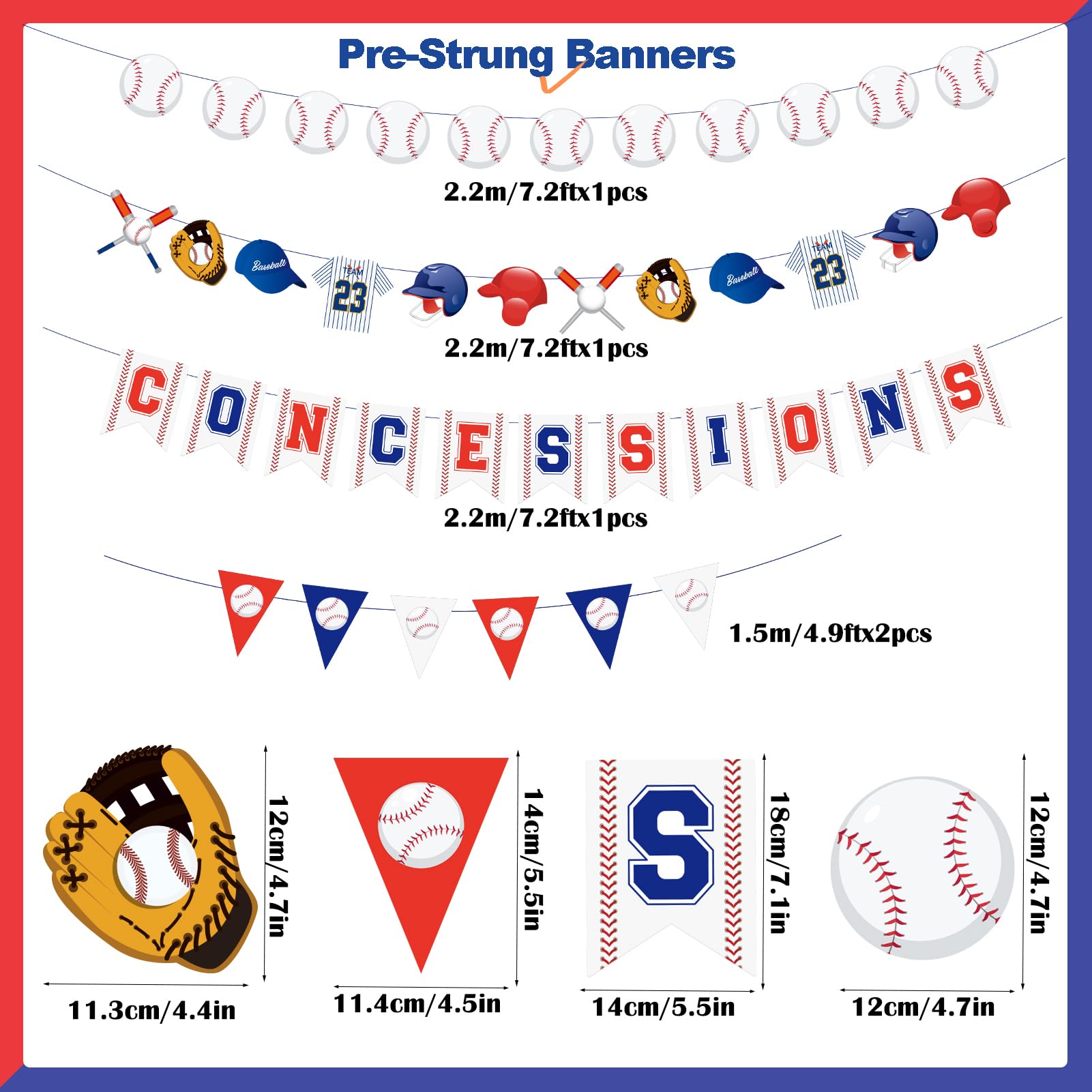 Homarkable Pre-strung Baseball Party Decorations With Concessions Banner, Sports Themed Birthday Supplies, Triangle Bunting Pennant Flag