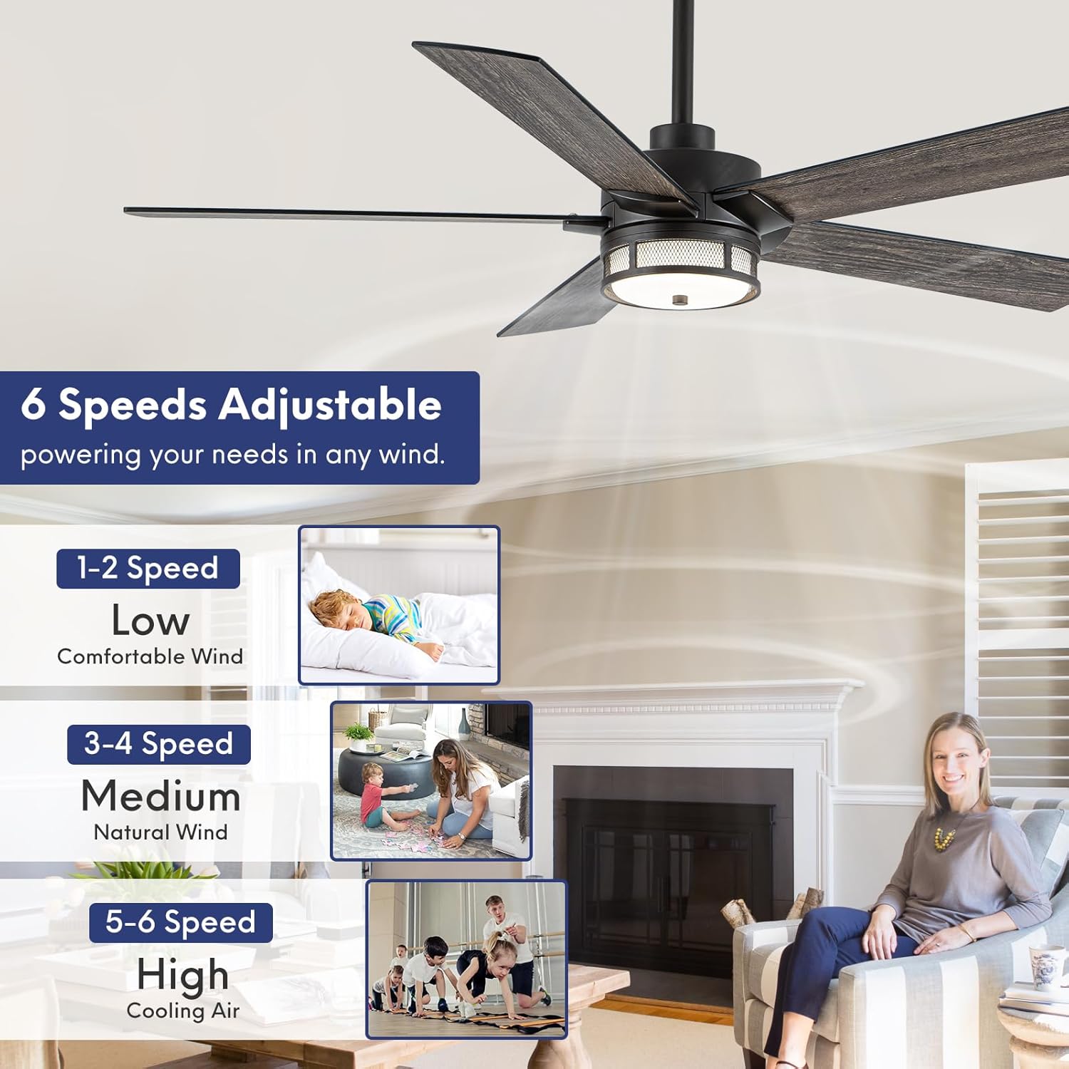 52 Inch Outdoor Ceiling Fan with Light, Wet Rated Outdoor Ceiling Fan, Quiet Reversible DC Motor, 6 Speeds, 3 CCT, Waterproof Fan for Bedroom, Living Room, Patio，Porch
