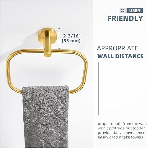 Miniatura 7 de Angle Simple Toallero cuadrado dorado latón, soporte giratorio de acero inoxidable SUS 304 para toalla de mano para baño, montaje en pared, 7.87