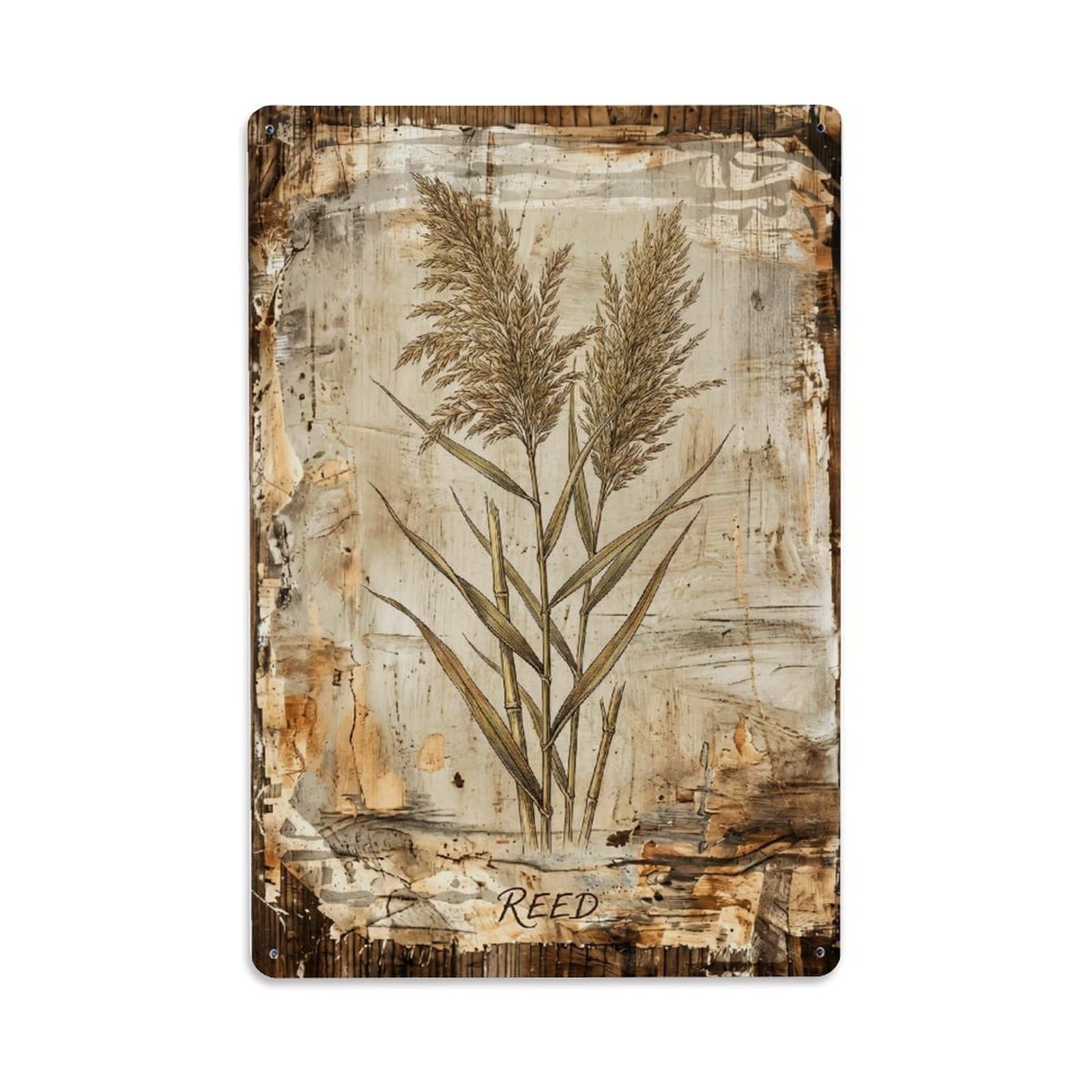Fqnyr Style Reed Botanical Metal Tin Sign Plaque Wall Decor For Cafe, Club Bar, Office, Home Garden Metal Poster 8X12inch