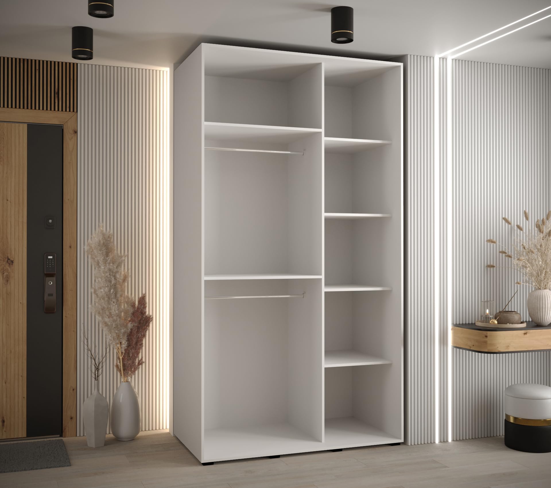 ABIKSMEBLE Davos 1 140 Armoire à Deux Portes Coulissantes pour Chambre à Coucher - Moderne Armoire de Rangement avec Tringle et Étagères - 235,2 x 140 x 60 cm - Noir