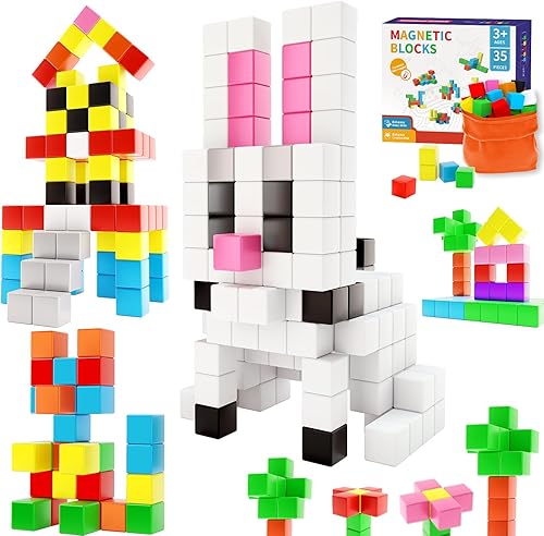 Hiwawind Magnetic Blocks, Toddler Toys for 3 4 5 Year Old Boys Girls, Stem Preschool Learning Magnet Sensory Toys and Gifts for Kids Building Blocks
