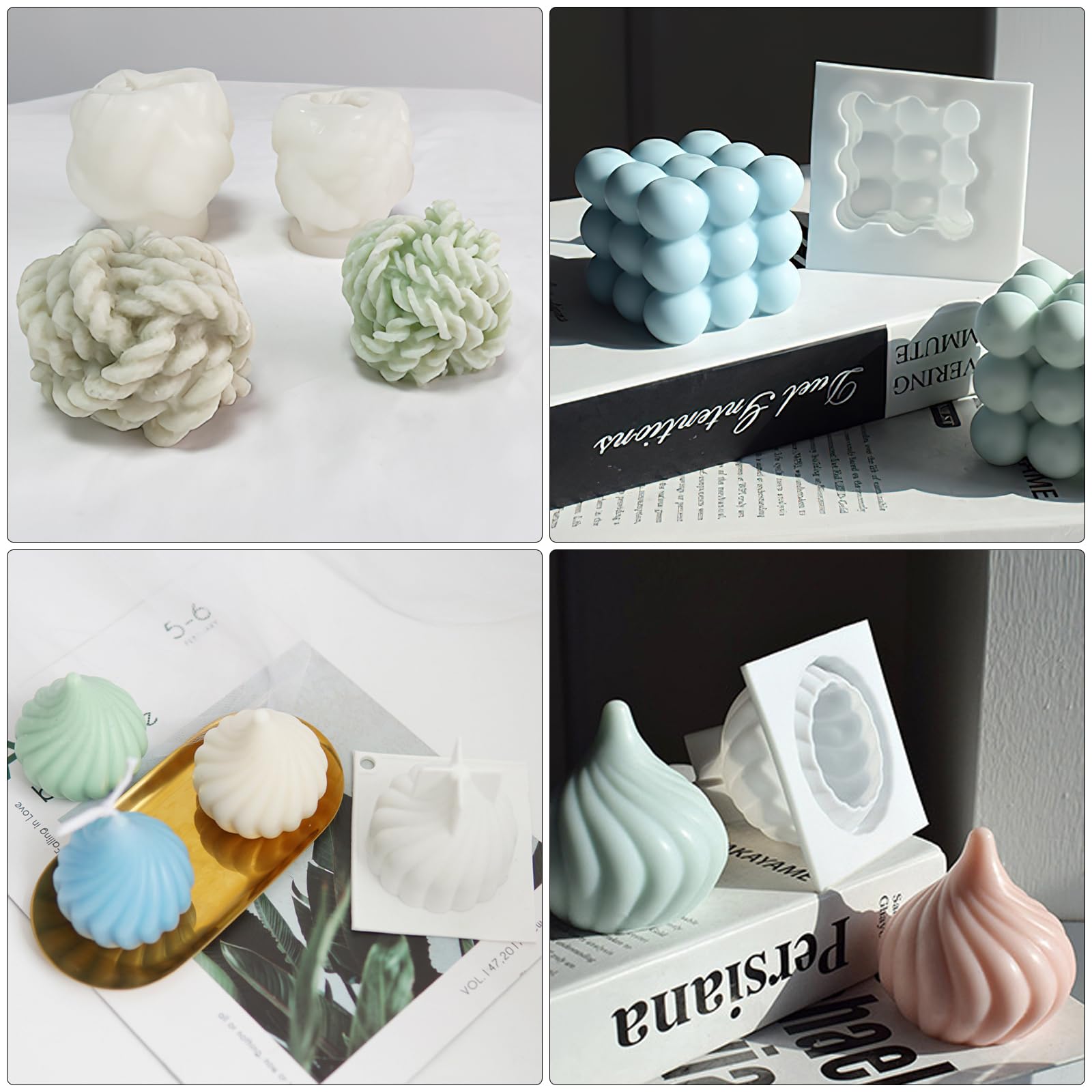 DAWRIS Kerzen Silikonform Set 6-teilig - 3D DIY Kerzenformen Mit Dochten - Für Kerzen, Seifen & Backwaren Bis 466°F