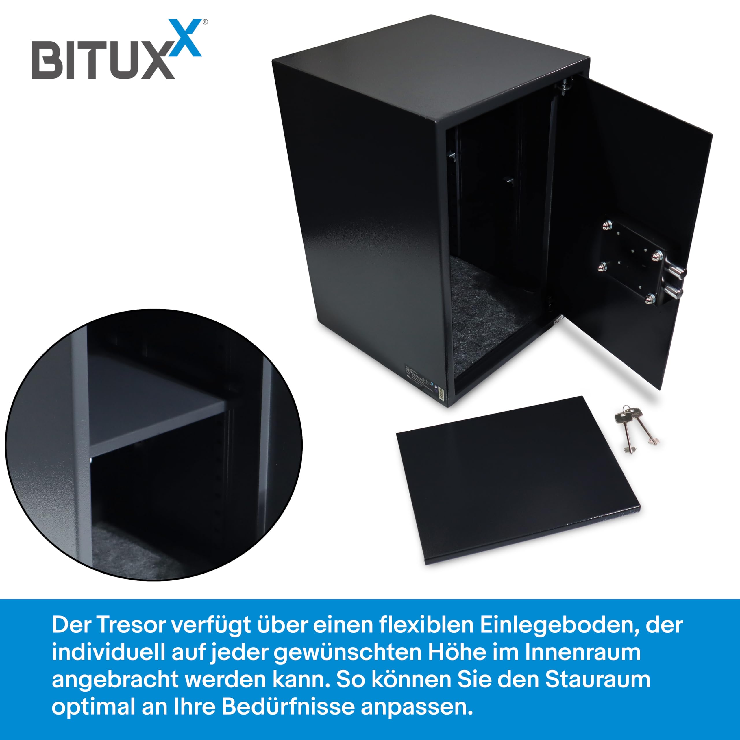 BITUXX Tresor Möbeltresor Safe Aktentresor Sicherheitstresor Abschließbar mit Schlüssel für Büro und Daheim 35 x 36 x 52cm Schwarz