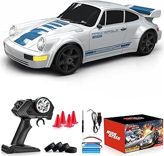 Remote Control Car RC Drift Car 2.4GHz 1:24 4WD 15KM/H High Speed Racing Sport Car with LED Lights Drifting Tire Racing Sport Toy for Adults Boys Girls Kids Gift 2Pcs Rechargeable Batteries