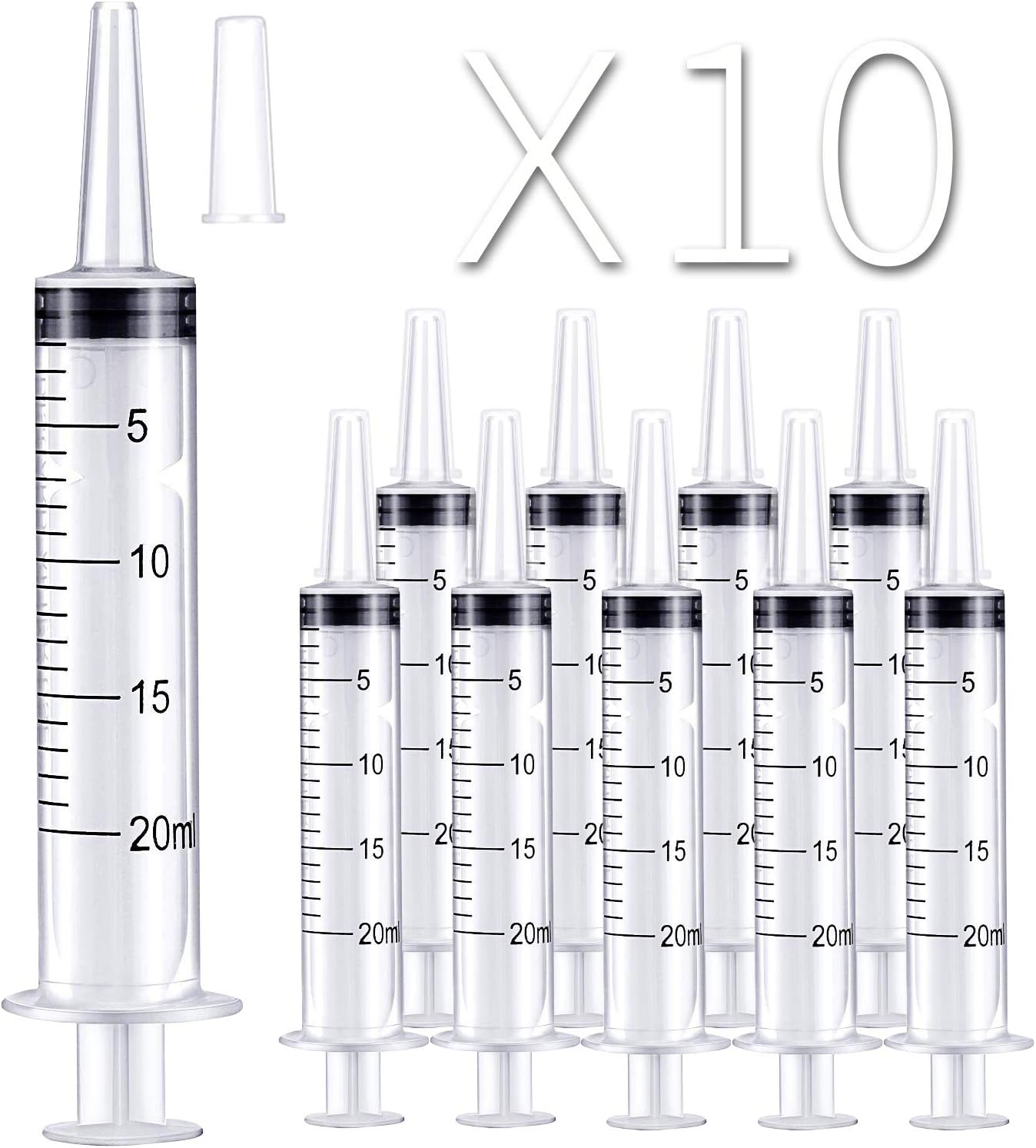10 Pack 20ml/cc Plastic Syringe Large Syringes Tools Catheter Tip Individually Sealed with Measurement for Scientific Labs, Measuring Liquids, Feeding Pets, Medical Student, Oil or Glue Applicator