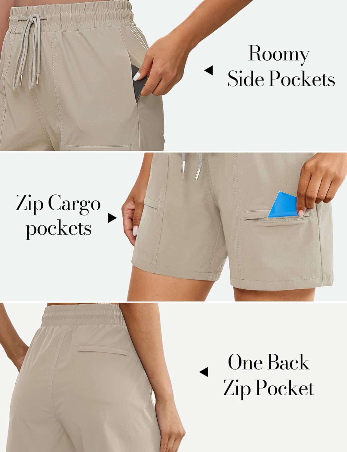luvamia Hiking Shorts for Women Cargo Lightweight Pull On Elastic Waist Summer Shorts Athletic Golf with Zipper Pockets
