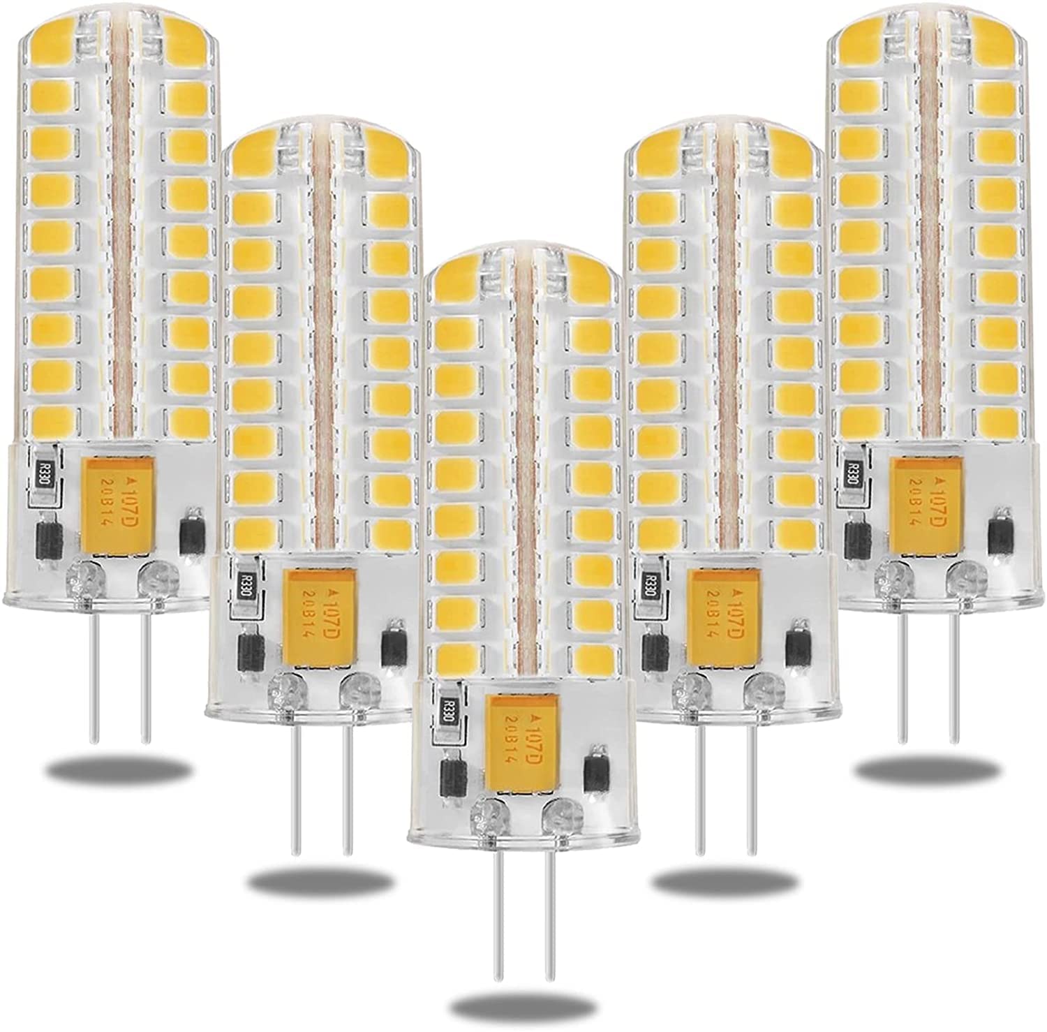 G4 Bombillas LED Regulable 7W 72LED Beads 600LM 2835SMD g4 Bi-pin Luces Led Bombilla de maíz AC 12V para iluminación de paisaje al aire libre, haz de 360 grados,Warm white,5 Pack