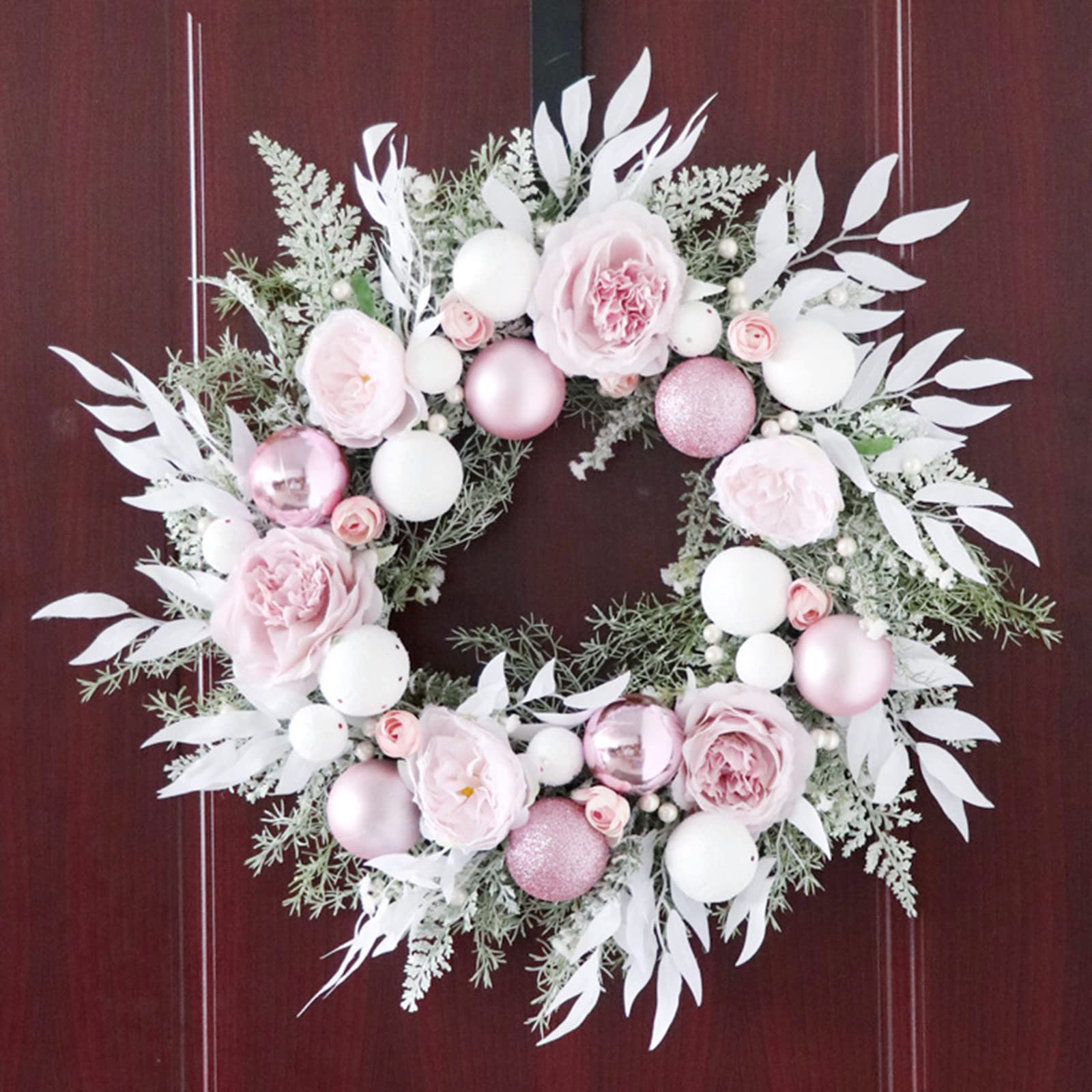 22 coronas de Navidad artículos navideños con rtificial rosa peonía eucalipto, brillante puerta delantera ventana colgante bola de Navidad corona para decoración de boda suministros festivos
