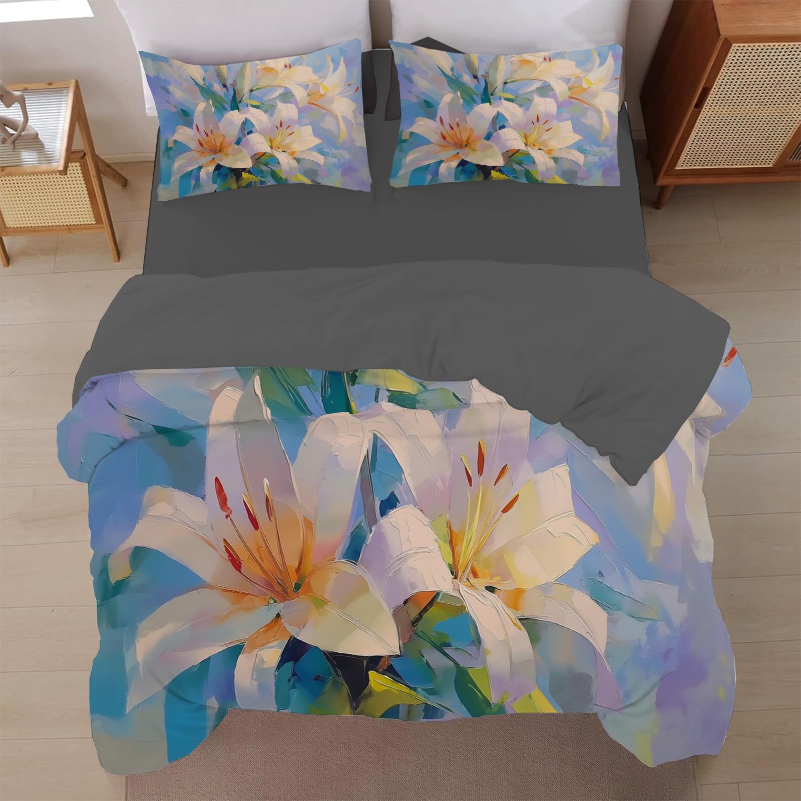 Housse de Couette Fermeture Éclair Antiglisse 200x200 cm en Microfibre Lys